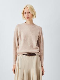John Lewis Soft Cotton & Wool Blend Crew Neck Jumper, Toast