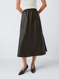 John Lewis Leather Midi Skirt, Olive