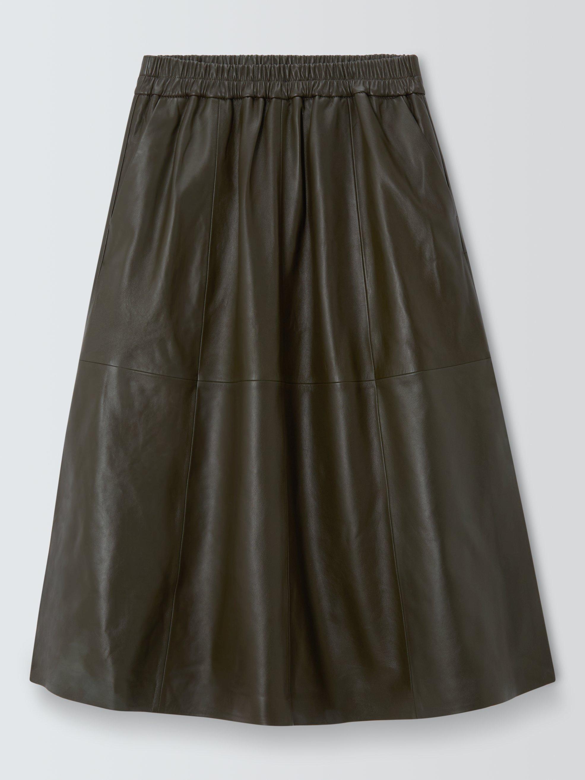 Product image 4 of 7, which shows John Lewis Leather Midi Skirt, Olive, 12