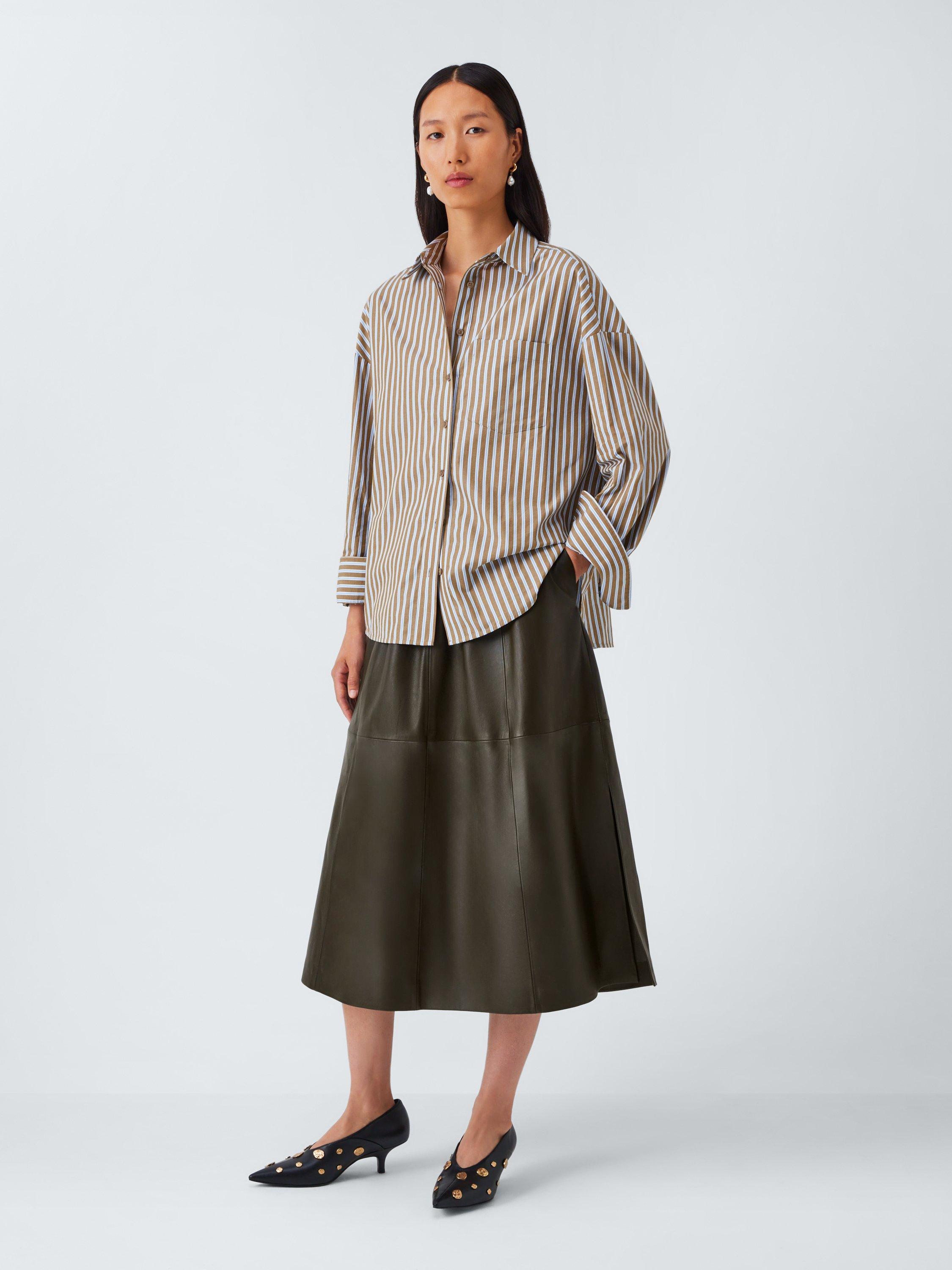 Product image 7 of 7, which shows John Lewis Leather Midi Skirt, Olive, 12