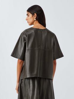 John Lewis Oversized Leather T-Shirt, Olive - view 2, Olive