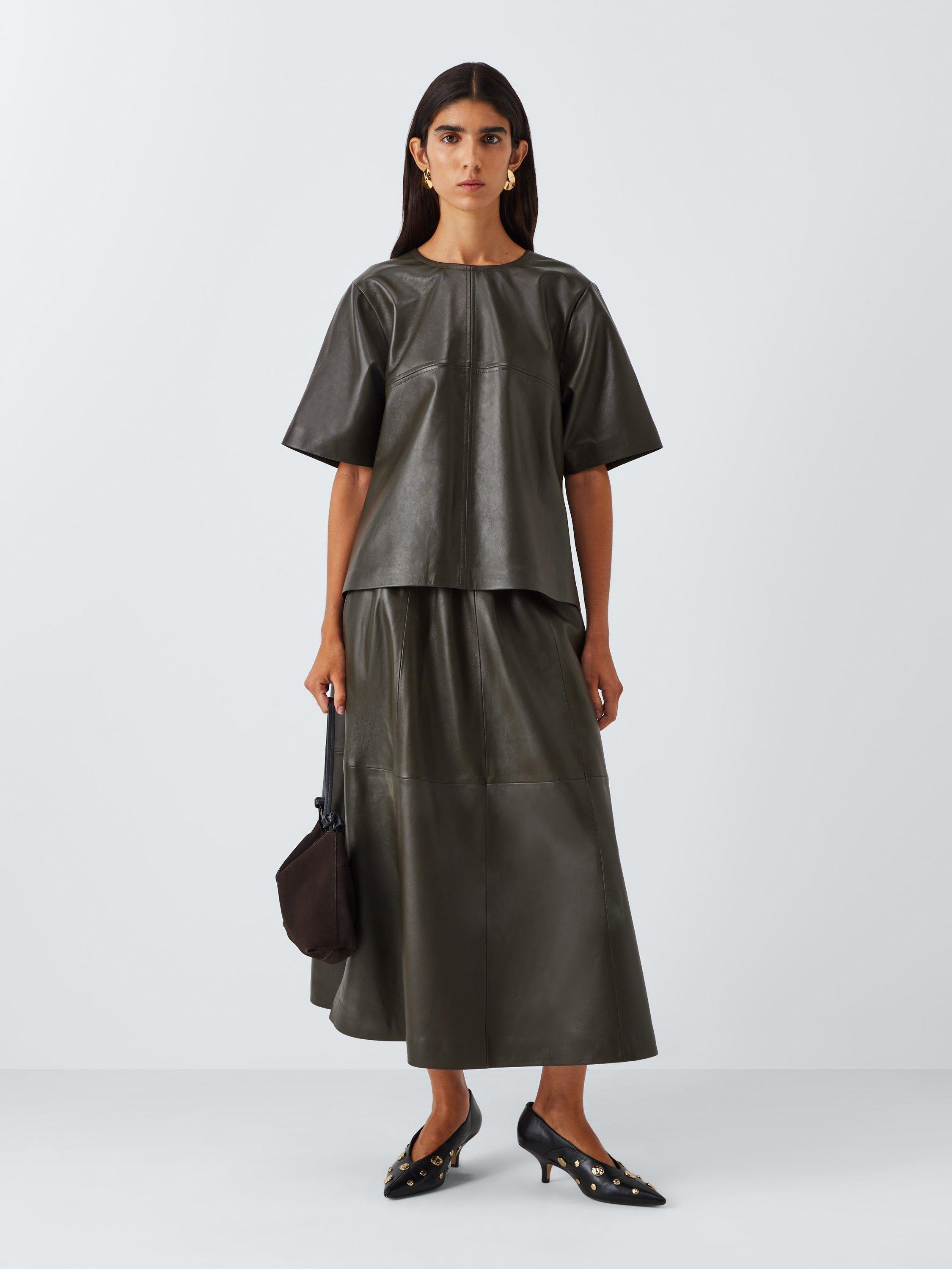 Product image 3 of 6, which shows John Lewis Oversized Leather T-Shirt, Olive, 8
