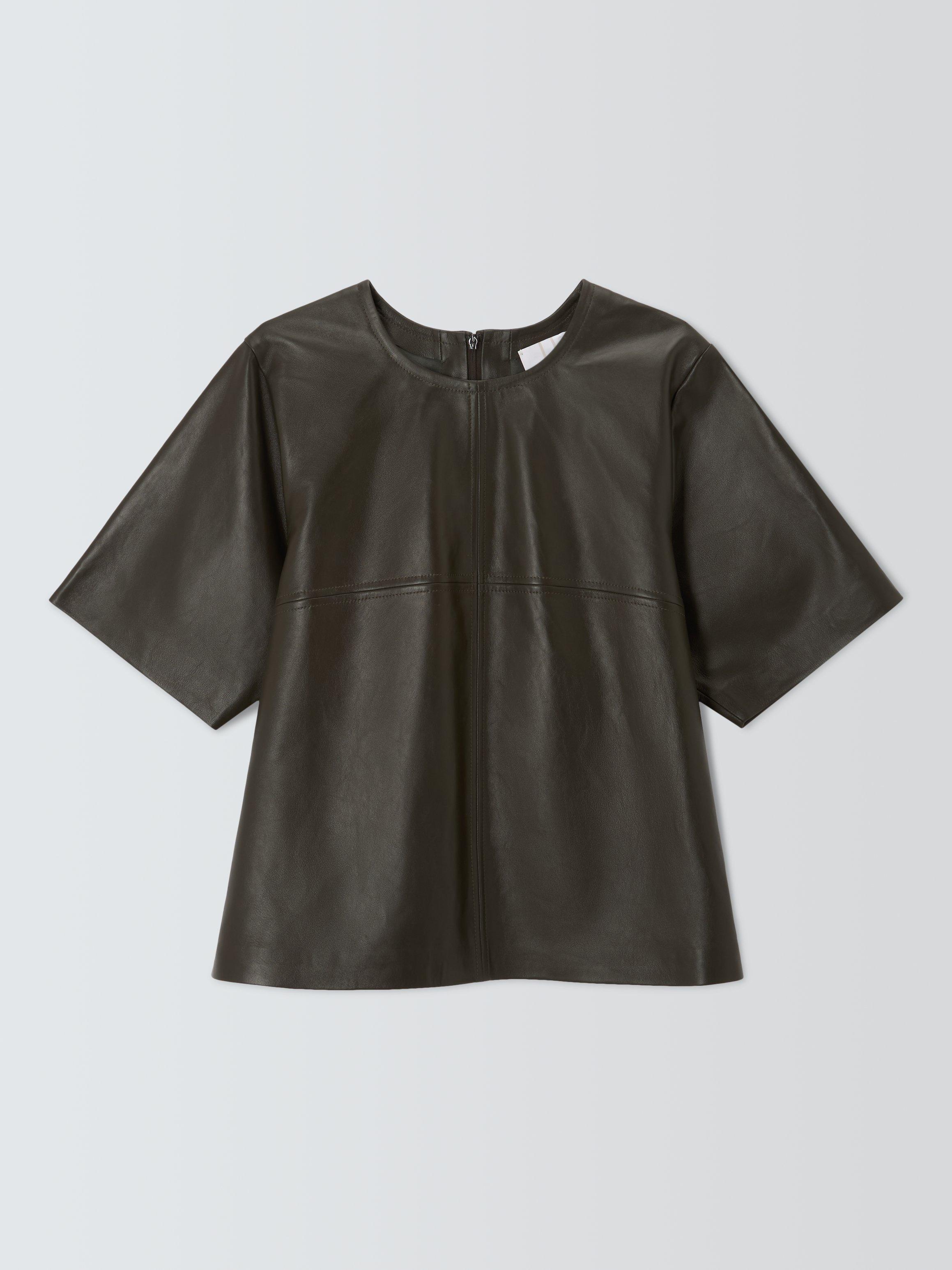 Product image 4 of 6, which shows John Lewis Oversized Leather T-Shirt, Olive, 8
