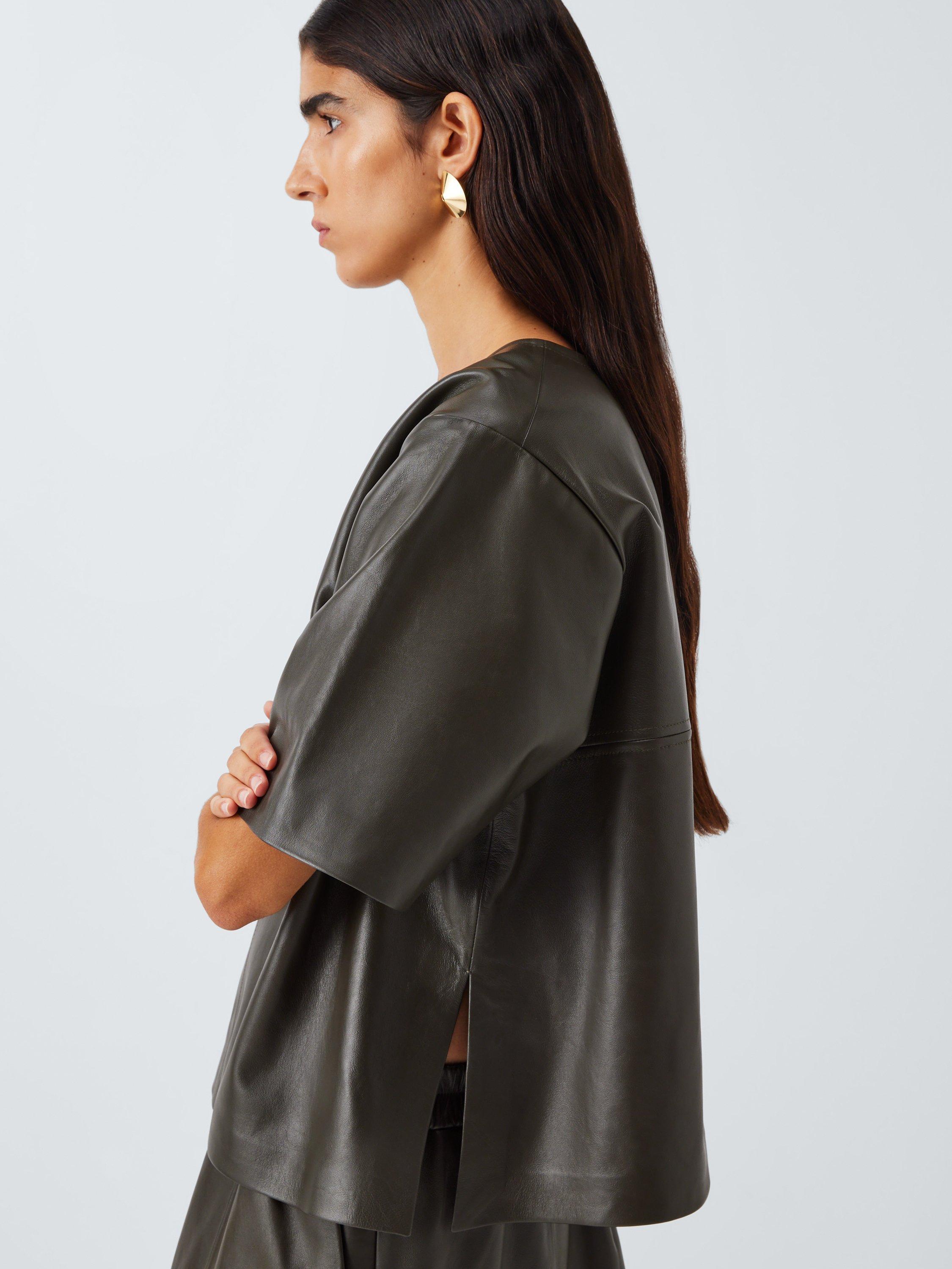 Product image 6 of 6, which shows John Lewis Oversized Leather T-Shirt, Olive, 8