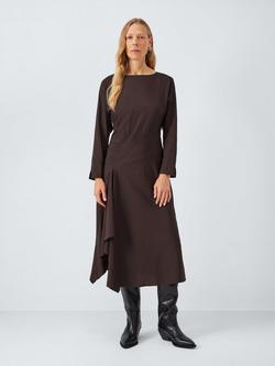John Lewis Long Sleeve Asymmetric Panelled Maxi Dress containing LENZING™ ECOVERO™ Viscose, Brown, Brown