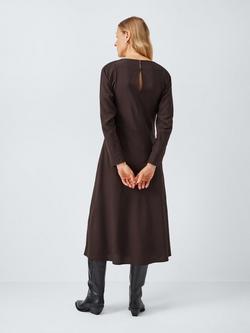 John Lewis Long Sleeve Asymmetric Panelled Maxi Dress containing LENZING™ ECOVERO™ Viscose, Brown - view 2, Brown