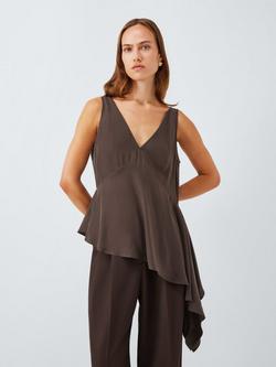 John Lewis Sleeveless Draped Ruffle Top containing LENZING™ ECOVERO™ Viscose, Brown