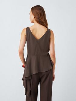 John Lewis Sleeveless Draped Ruffle Top containing LENZING™ ECOVERO™ Viscose - view 2, Brown