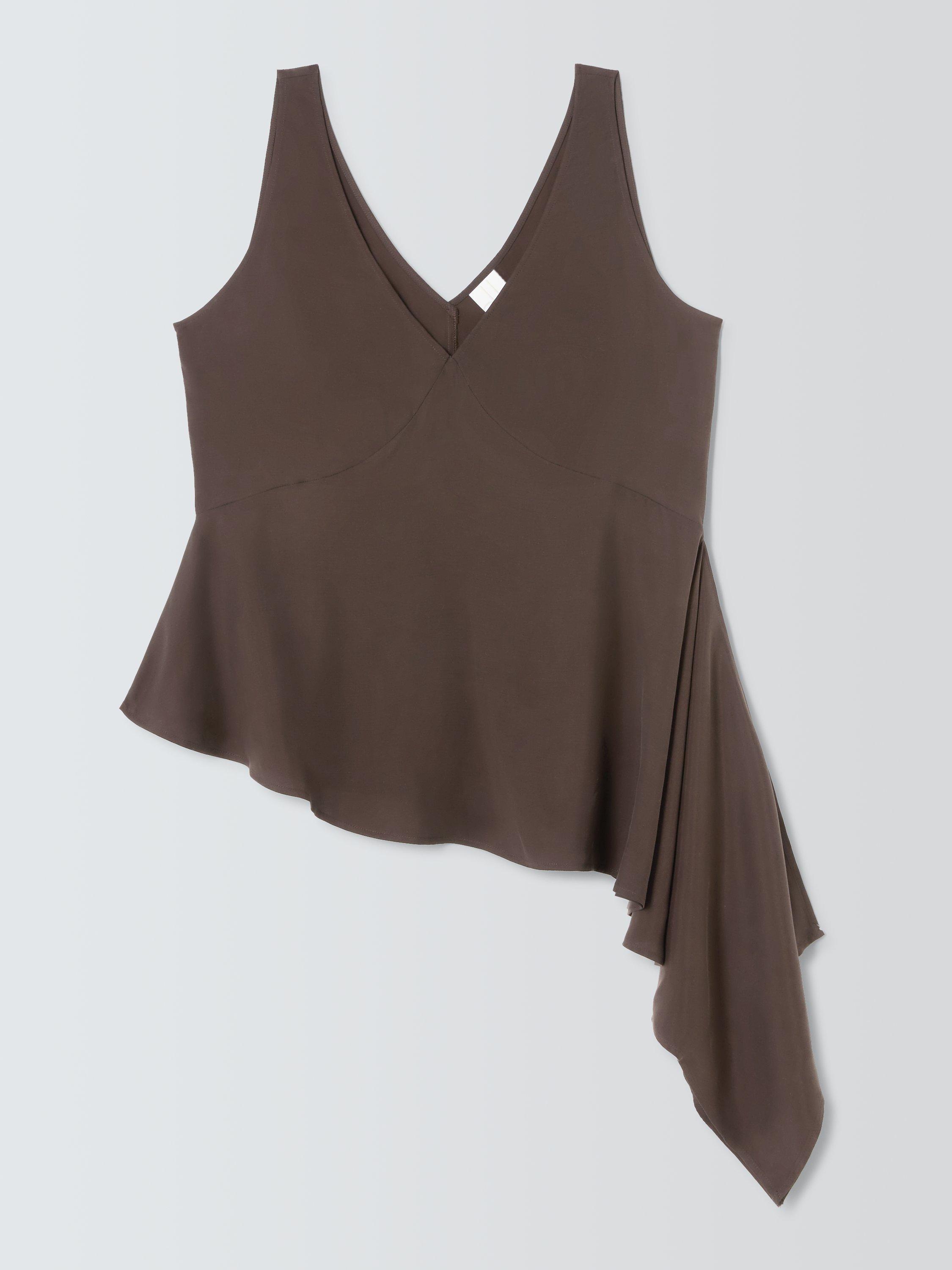 Product image 4 of 6, which shows John Lewis Sleeveless Draped Ruffle Top containing LENZING™ ECOVERO™ Viscose, Brown, 8