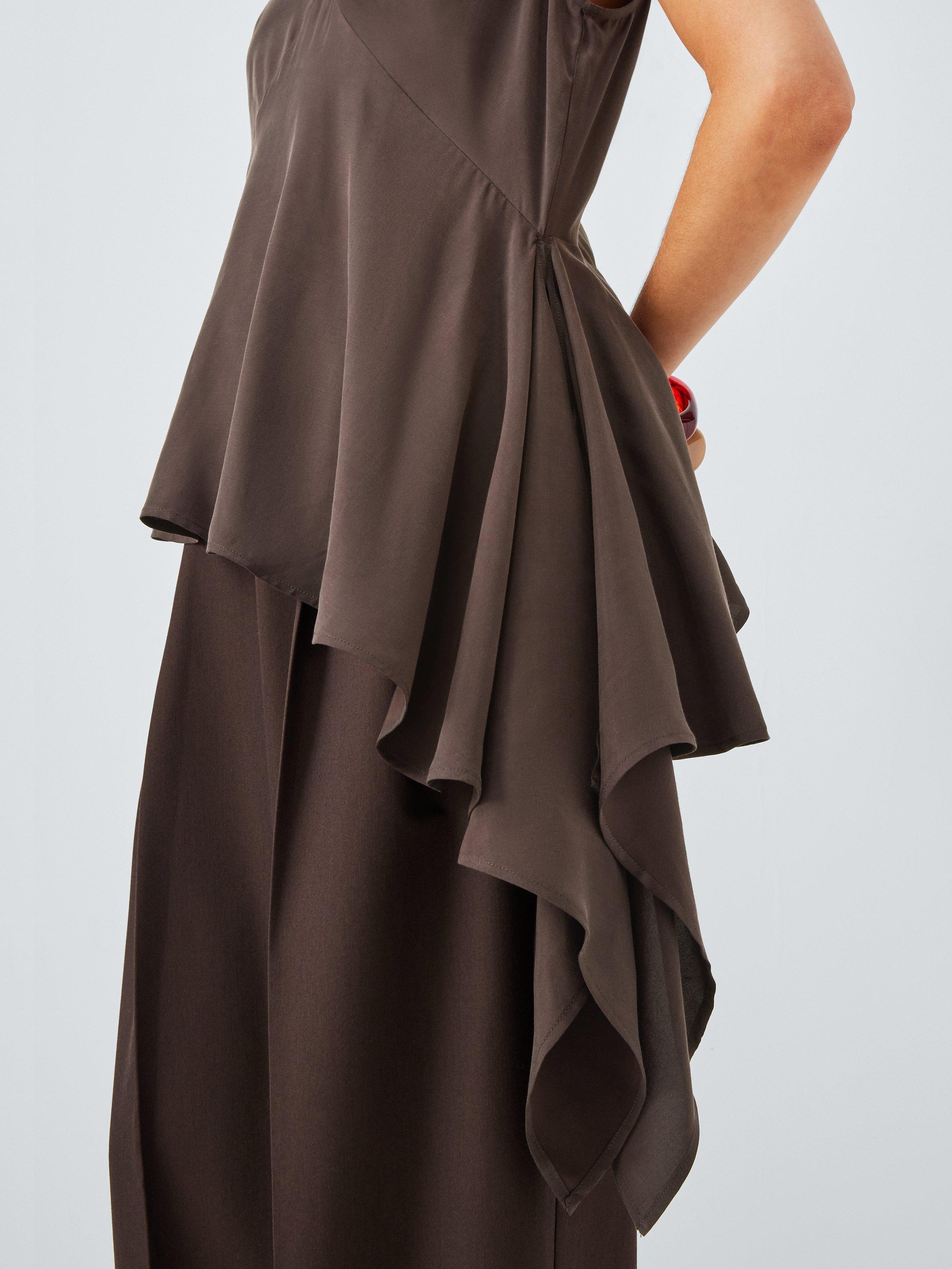 Product image 6 of 6, which shows John Lewis Sleeveless Draped Ruffle Top containing LENZING™ ECOVERO™ Viscose, Brown, 8