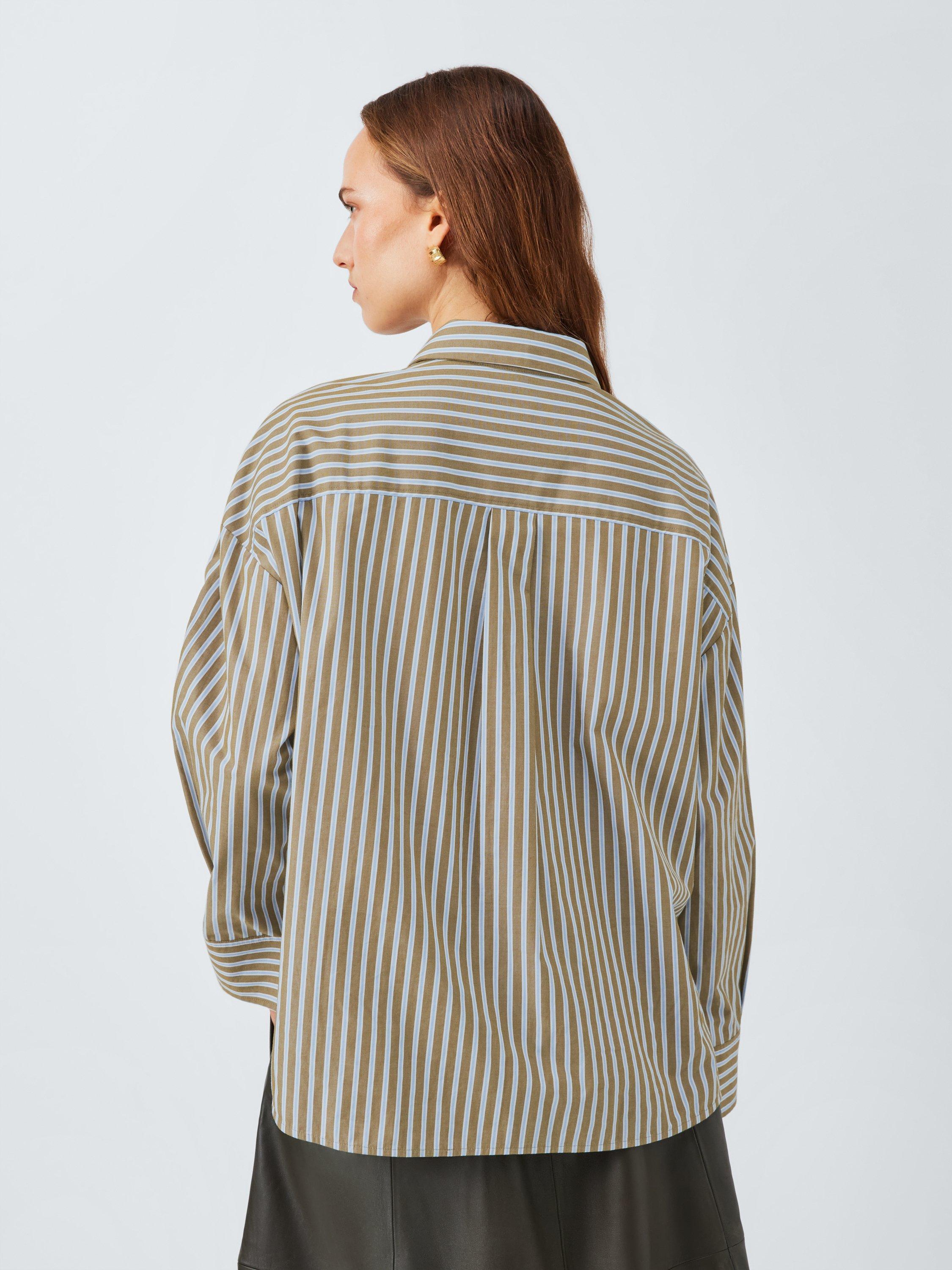 Product image 2 of 6, which shows John Lewis Split Sleeve Striped Cotton Shirt, Natural Stripe, 14