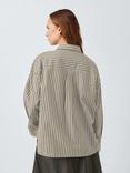 John Lewis Split Sleeve Striped Cotton Shirt, Natural