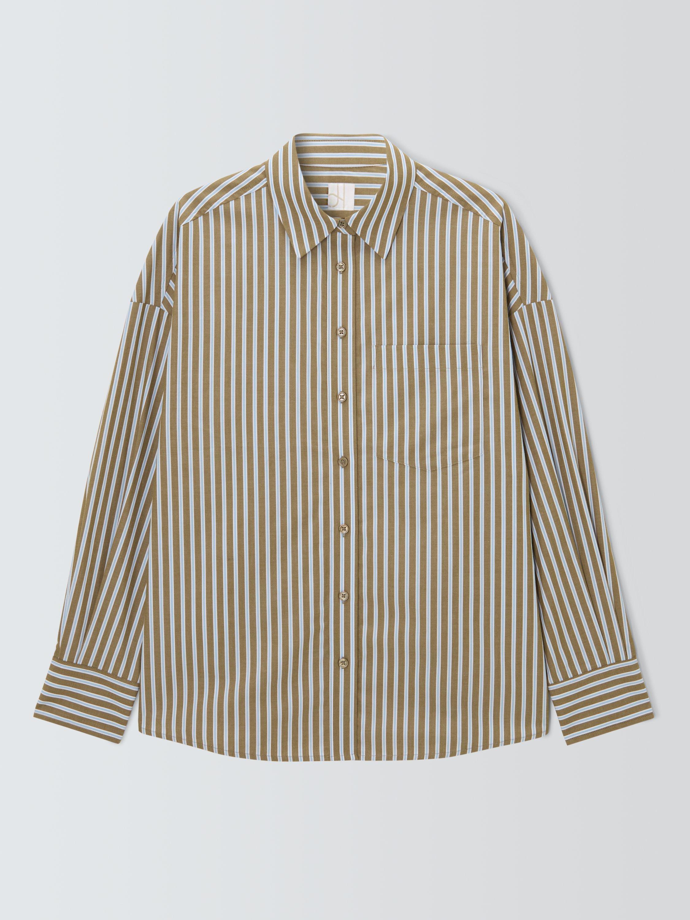 Product image 4 of 6, which shows John Lewis Split Sleeve Striped Cotton Shirt, Natural Stripe, 14