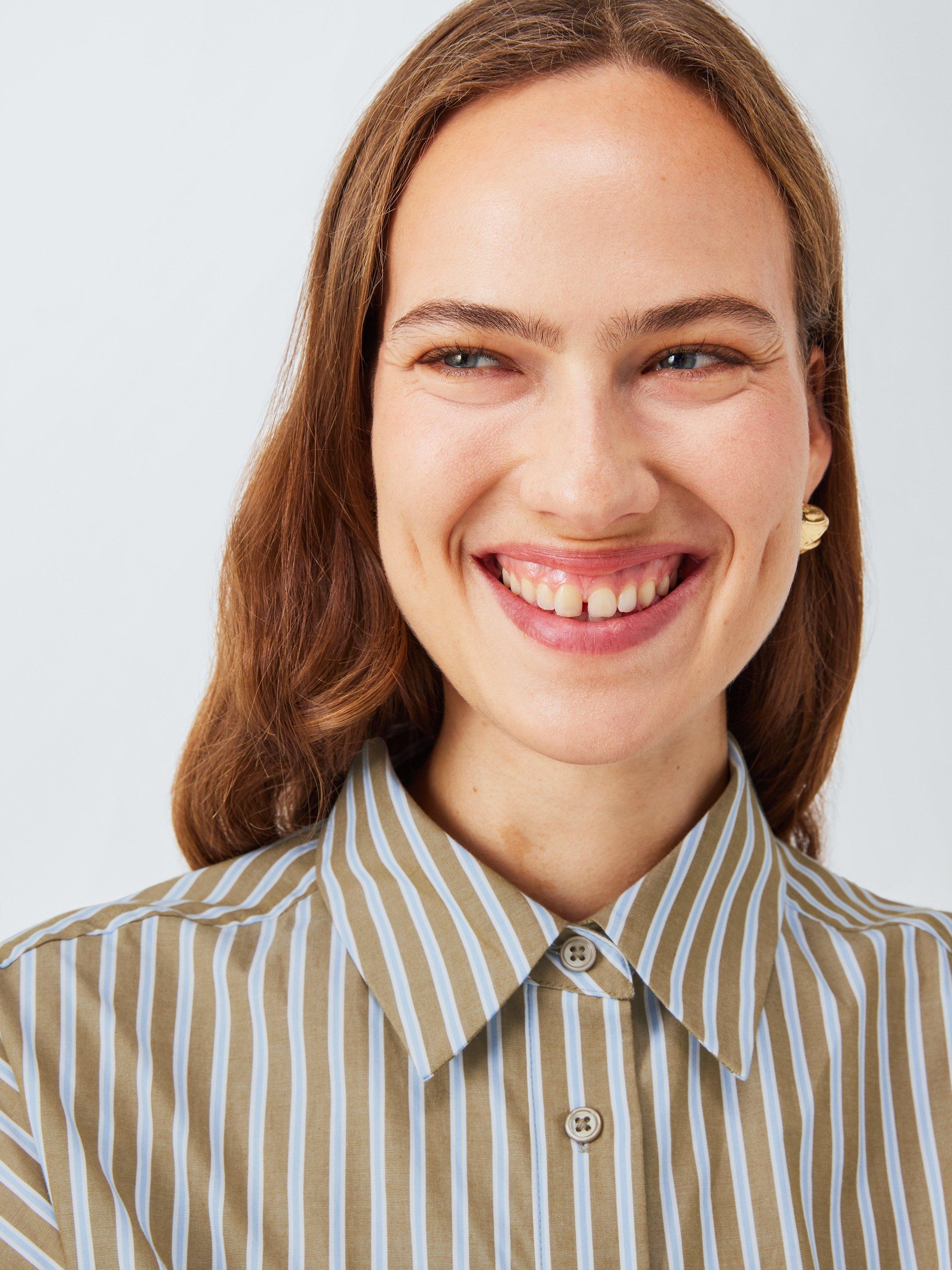 Product image 5 of 6, which shows John Lewis Split Sleeve Striped Cotton Shirt, Natural Stripe, 14