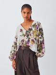 John Lewis Wild Highland Print V-Neck Blouse, White/Multi