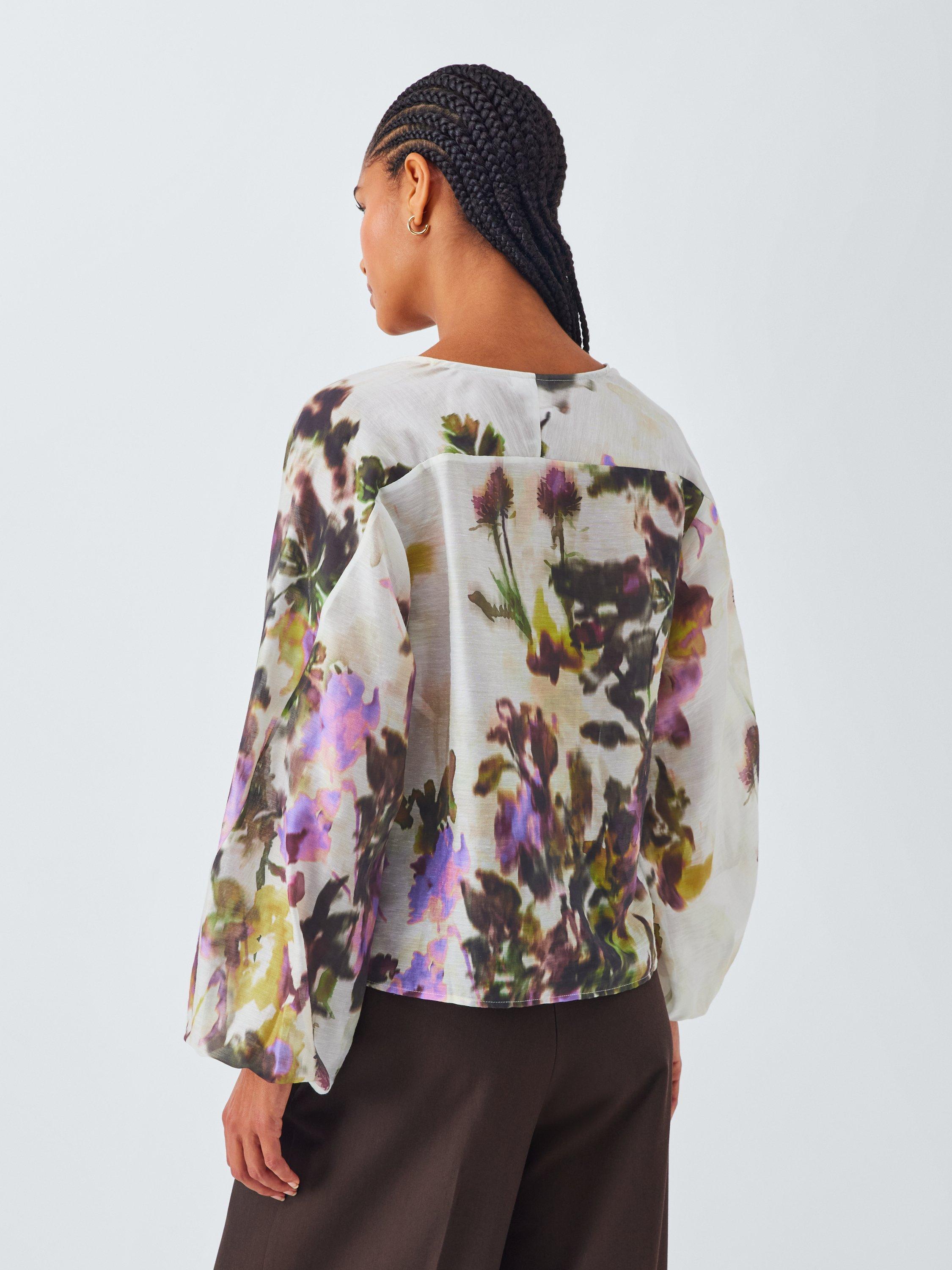 Product image 2 of 7, which shows John Lewis Wild Highland Print V-Neck Blouse, White/Multi, 8