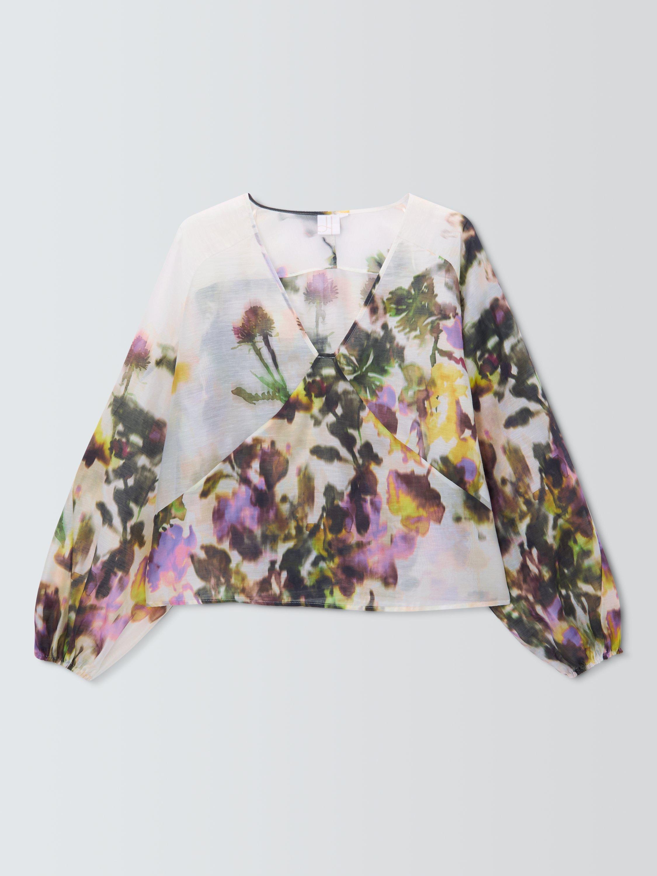 Product image 4 of 7, which shows John Lewis Wild Highland Print V-Neck Blouse, White/Multi, 8