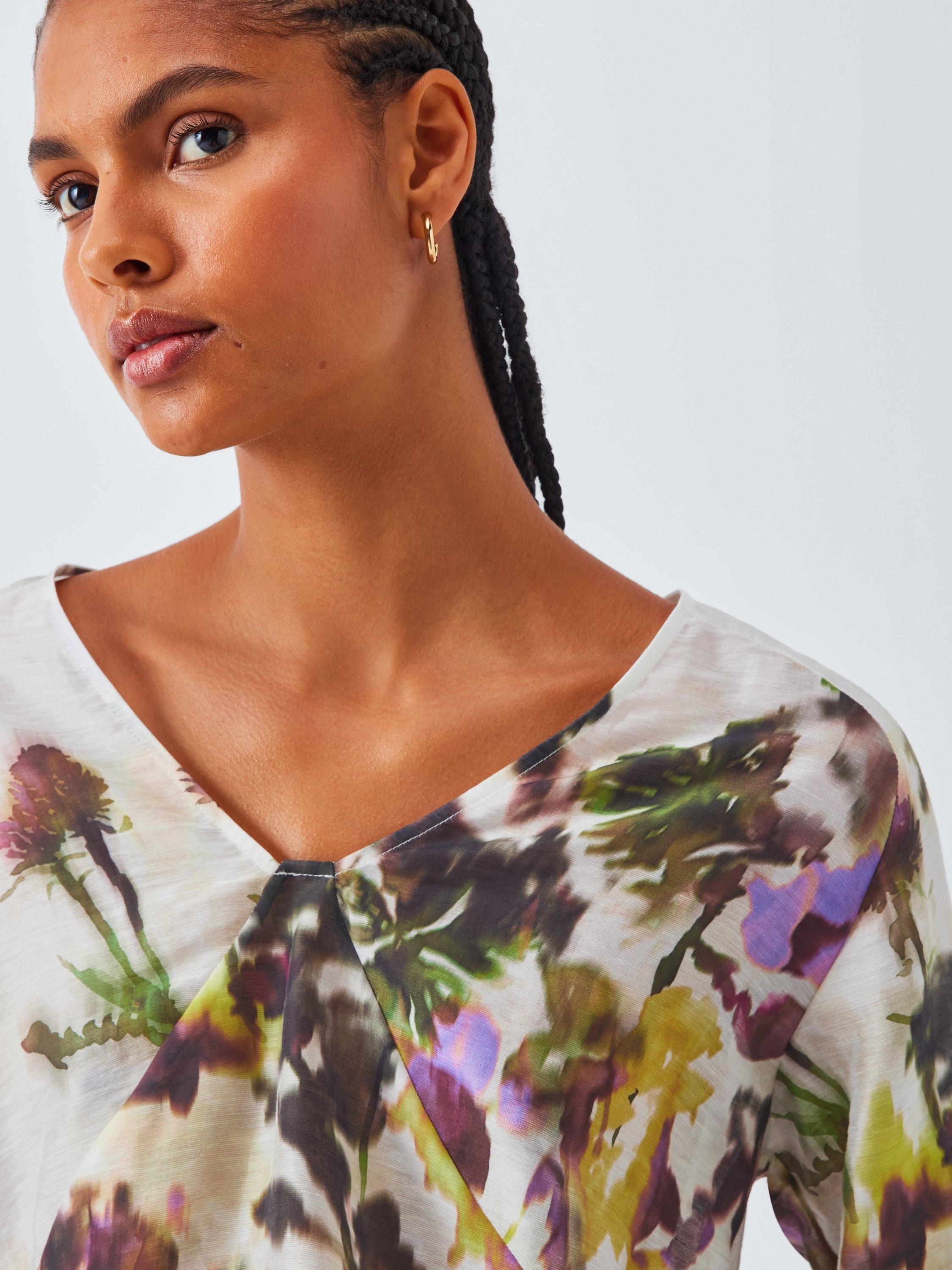Product image 5 of 7, which shows John Lewis Wild Highland Print V-Neck Blouse, White/Multi, 8