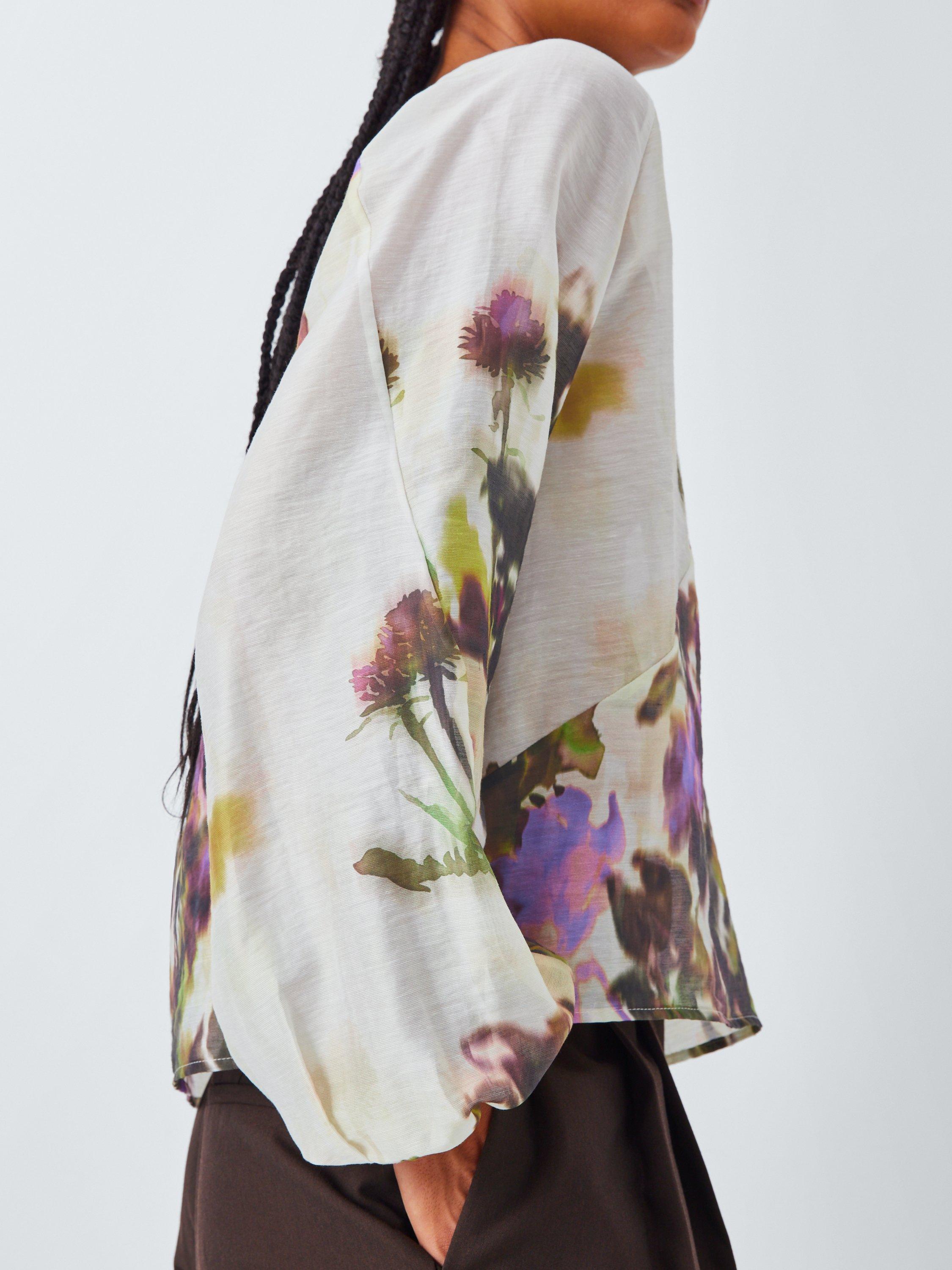 Product image 7 of 7, which shows John Lewis Wild Highland Print V-Neck Blouse, White/Multi, 8