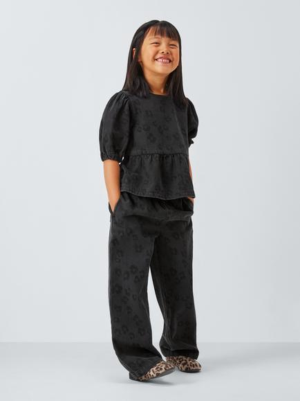 John Lewis Kids' Leopard Print Denim Top, Grey Leo Denim - view 2, Grey Leo Denim