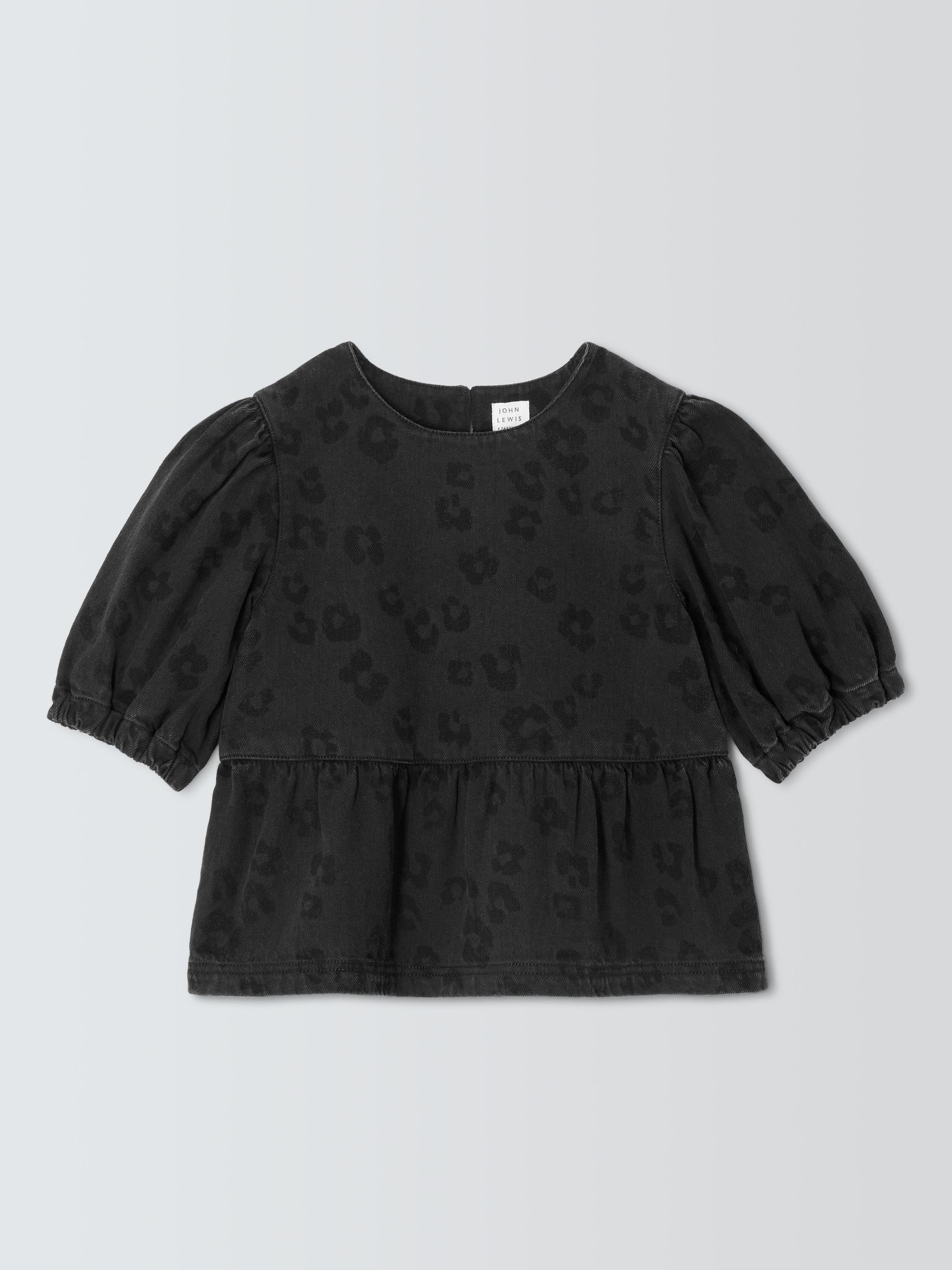 Product image 1 of 3, which shows John Lewis Kids' Leopard Print Denim Top, Grey Leo Denim, 3 years
