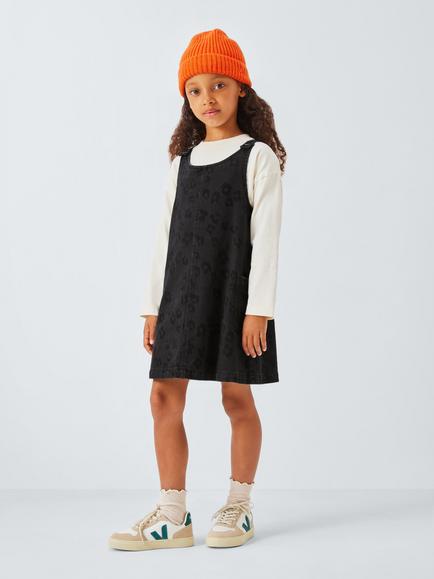 John Lewis Kids' Jersey Top & Leopard Print Pinafore Dress, Grey Denim - view 2, Grey Denim