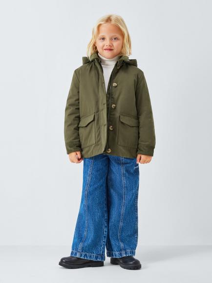 John Lewis Kids' Corduroy Trim Barn Jacket, Khaki Green - view 2, Khaki Green