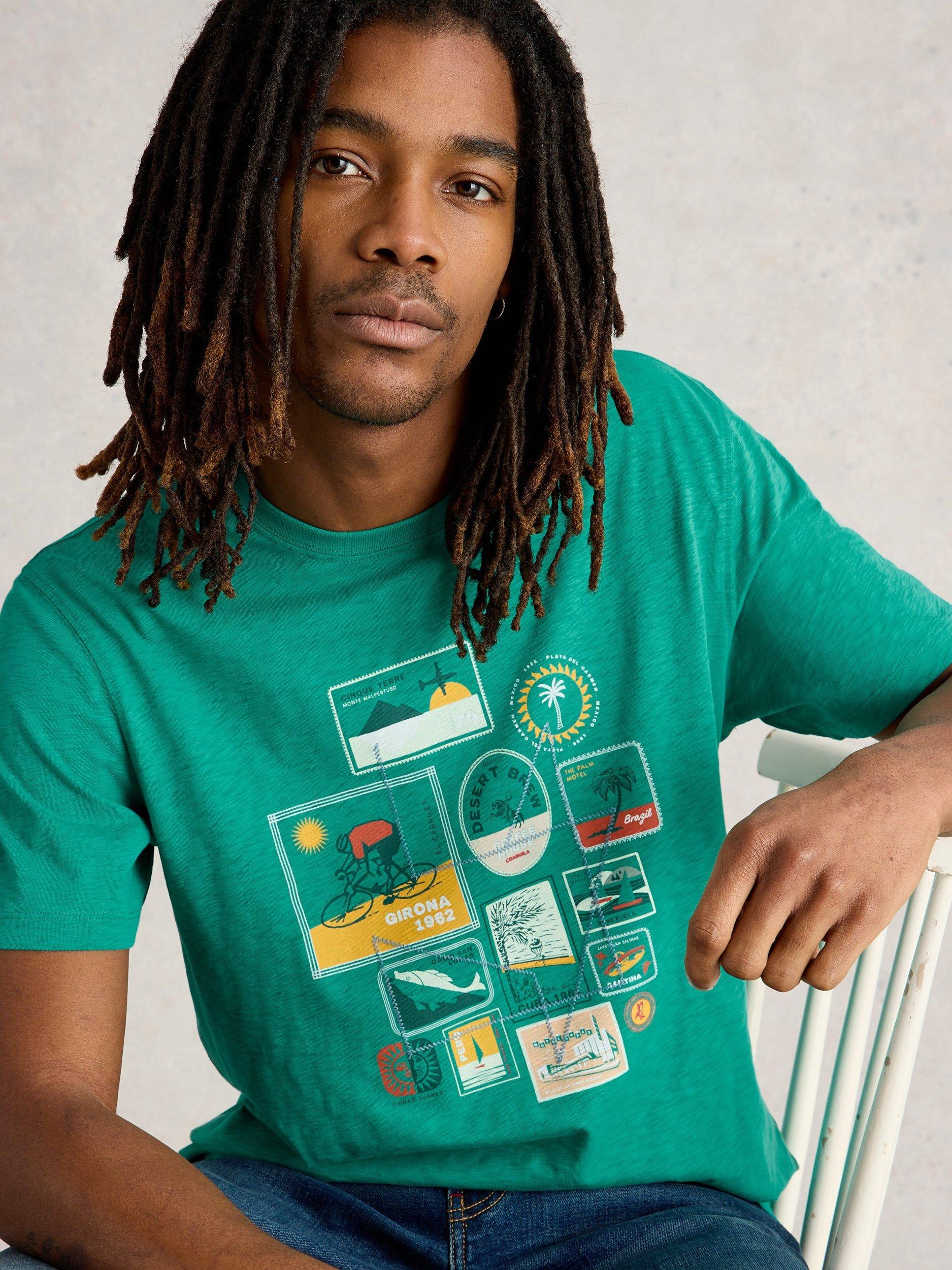 Product image 3 of 6, which shows White Stuff Cotton Regular Fit Short Sleeve Graphic Travel T-Shirt, Green, S