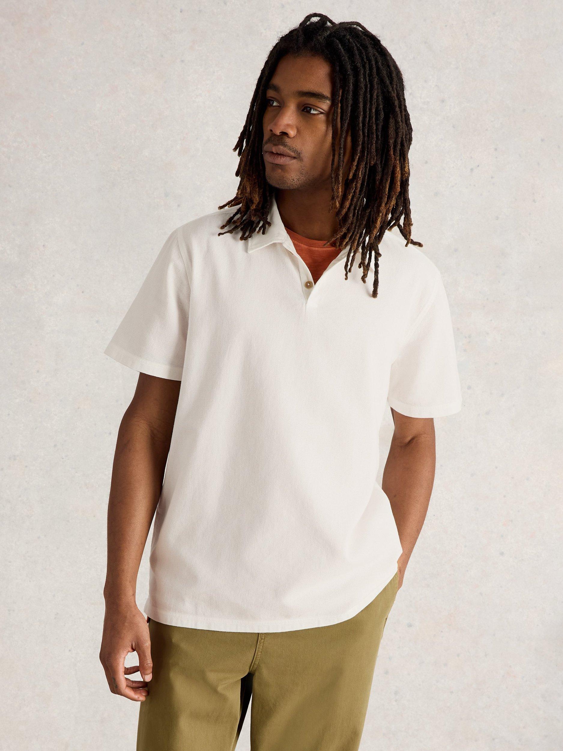 Product image 4 of 6, which shows White Stuff Anderby Organic Cotton Regular Fit Short Sleeve Polo Shirt, Natural White, XXS