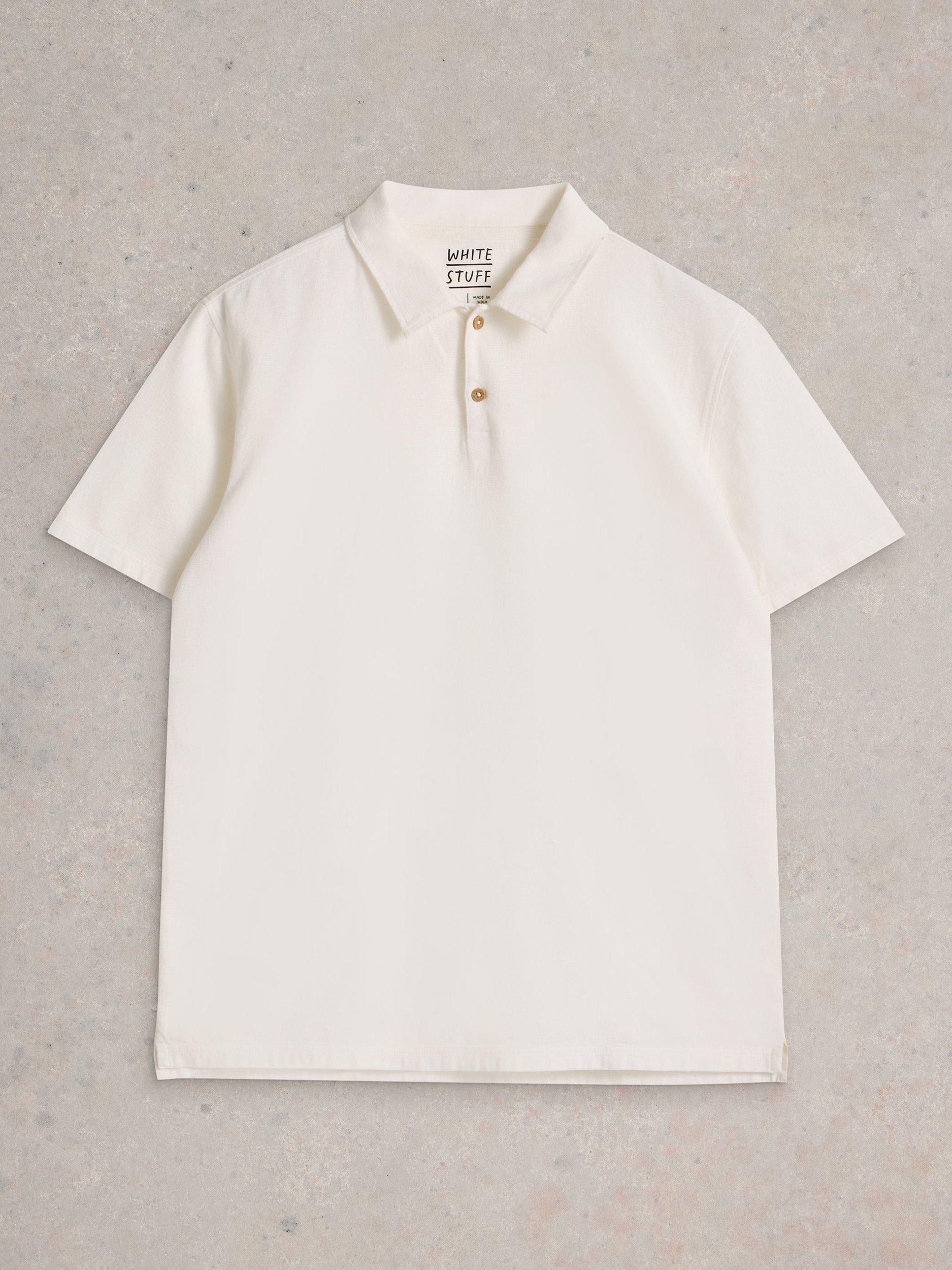 Product image 5 of 6, which shows White Stuff Anderby Organic Cotton Regular Fit Short Sleeve Polo Shirt, Natural White, XXS