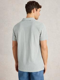 White Stuff Cotton Regular Fit Geometric Print Polo Shirt, Mid Blue - view 2, Mid Blue