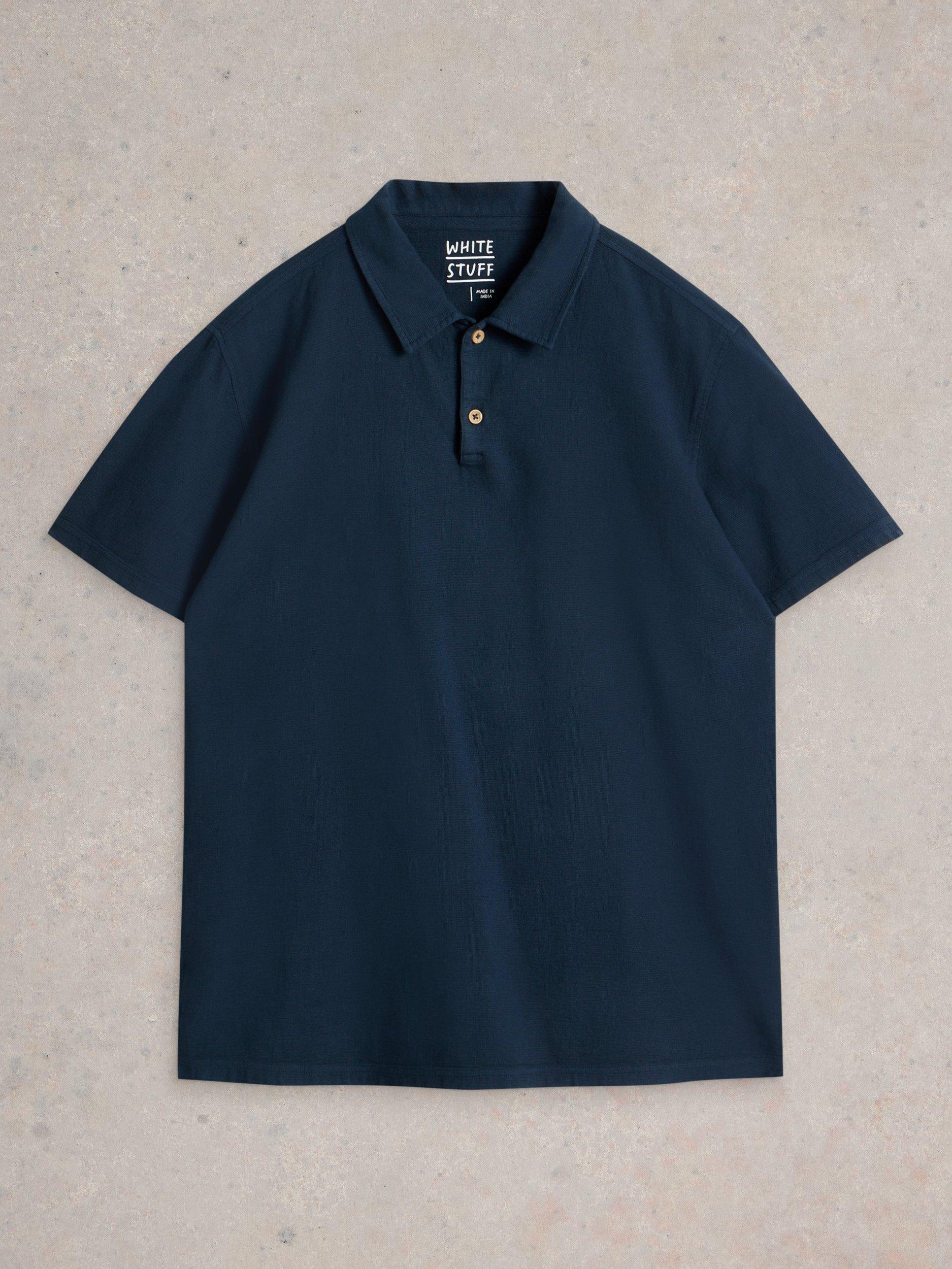 Product image 5 of 6, which shows White Stuff Anderby Organic Cotton Regular Fit Short Sleeve Polo Shirt, Dark Navy, XXS