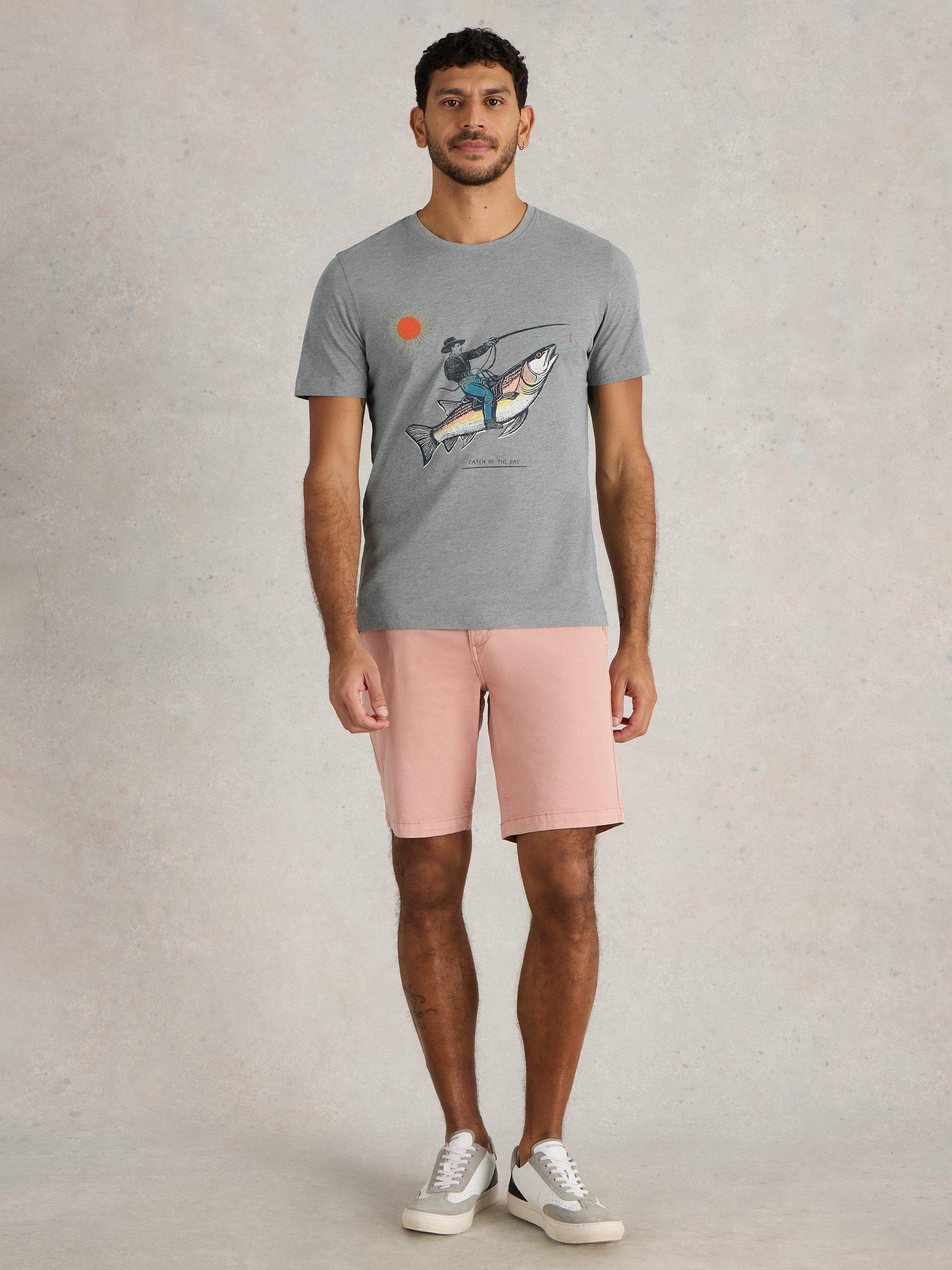 Product image 1 of 6, which shows White Stuff Abersoch Cotton Blend Regular Fit Short Sleeve Graphic T-Shirt, Blue Denim, XXS