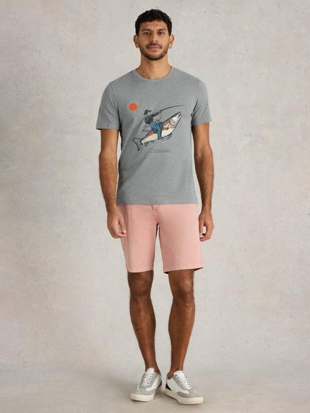 White Stuff Abersoch Cotton Blend Regular Fit Short Sleeve Graphic T-Shirt, Blue Denim, Blue Denim