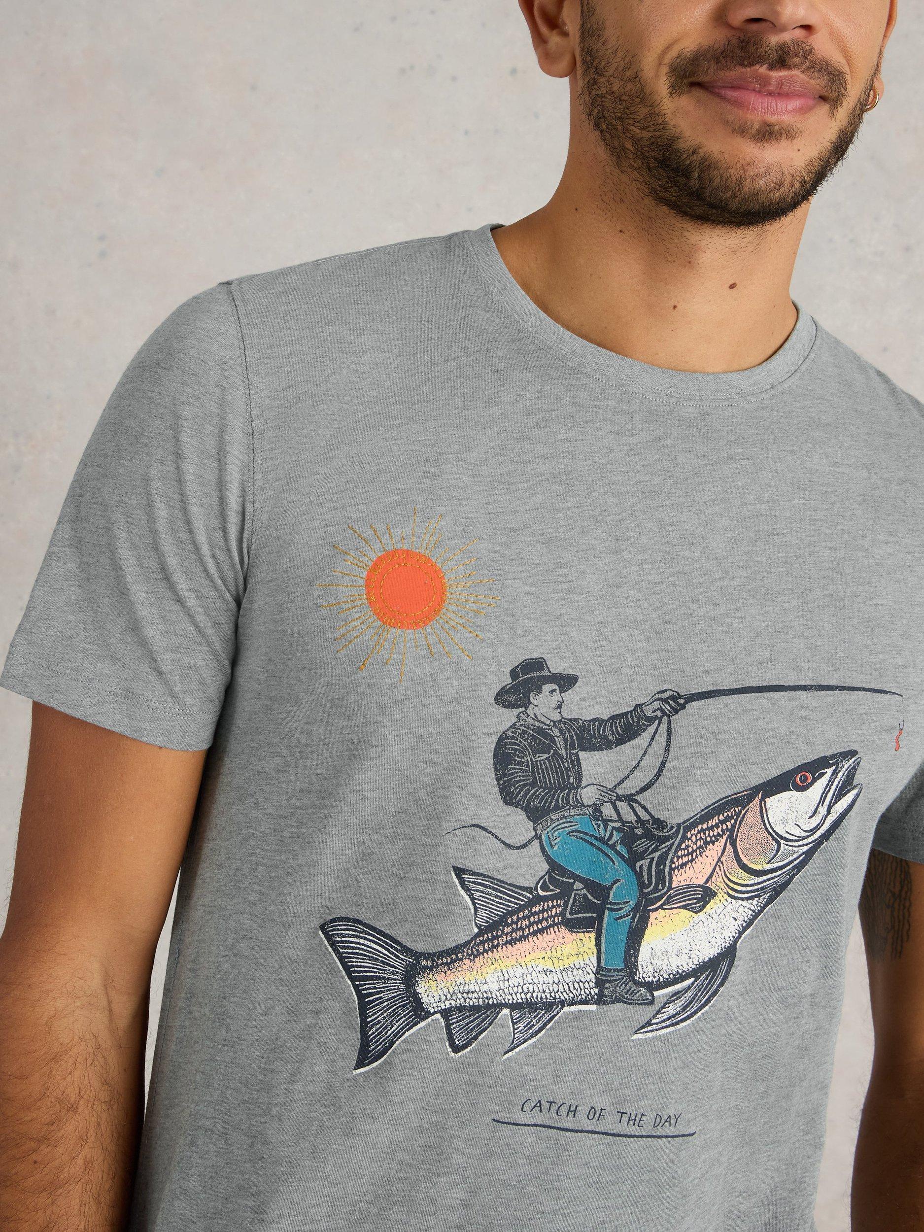 Product image 3 of 6, which shows White Stuff Abersoch Cotton Blend Regular Fit Short Sleeve Graphic T-Shirt, Blue Denim, XXS