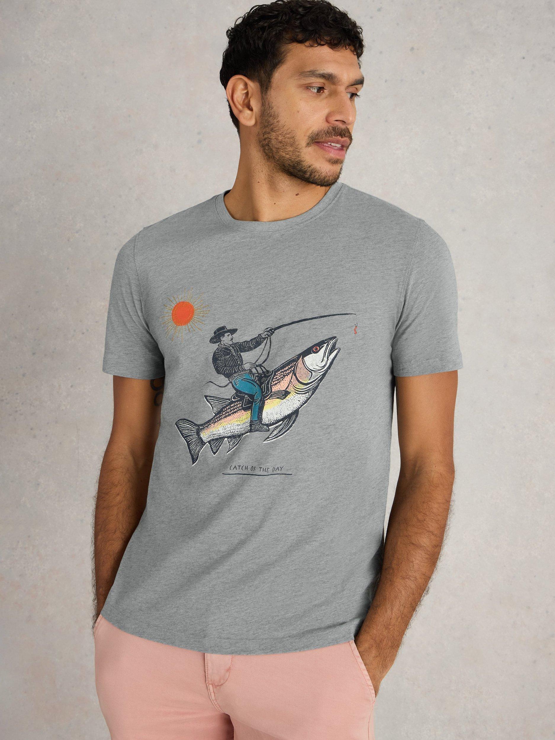 Product image 4 of 6, which shows White Stuff Abersoch Cotton Blend Regular Fit Short Sleeve Graphic T-Shirt, Blue Denim, XXS