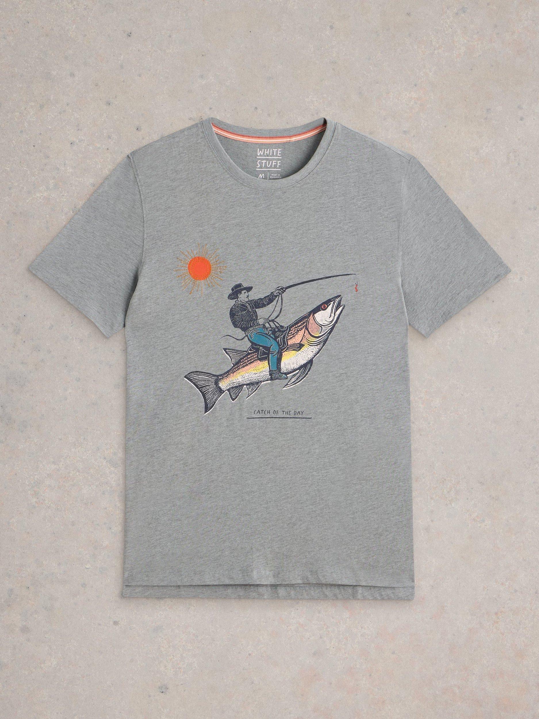 Product image 5 of 6, which shows White Stuff Abersoch Cotton Blend Regular Fit Short Sleeve Graphic T-Shirt, Blue Denim, XXS