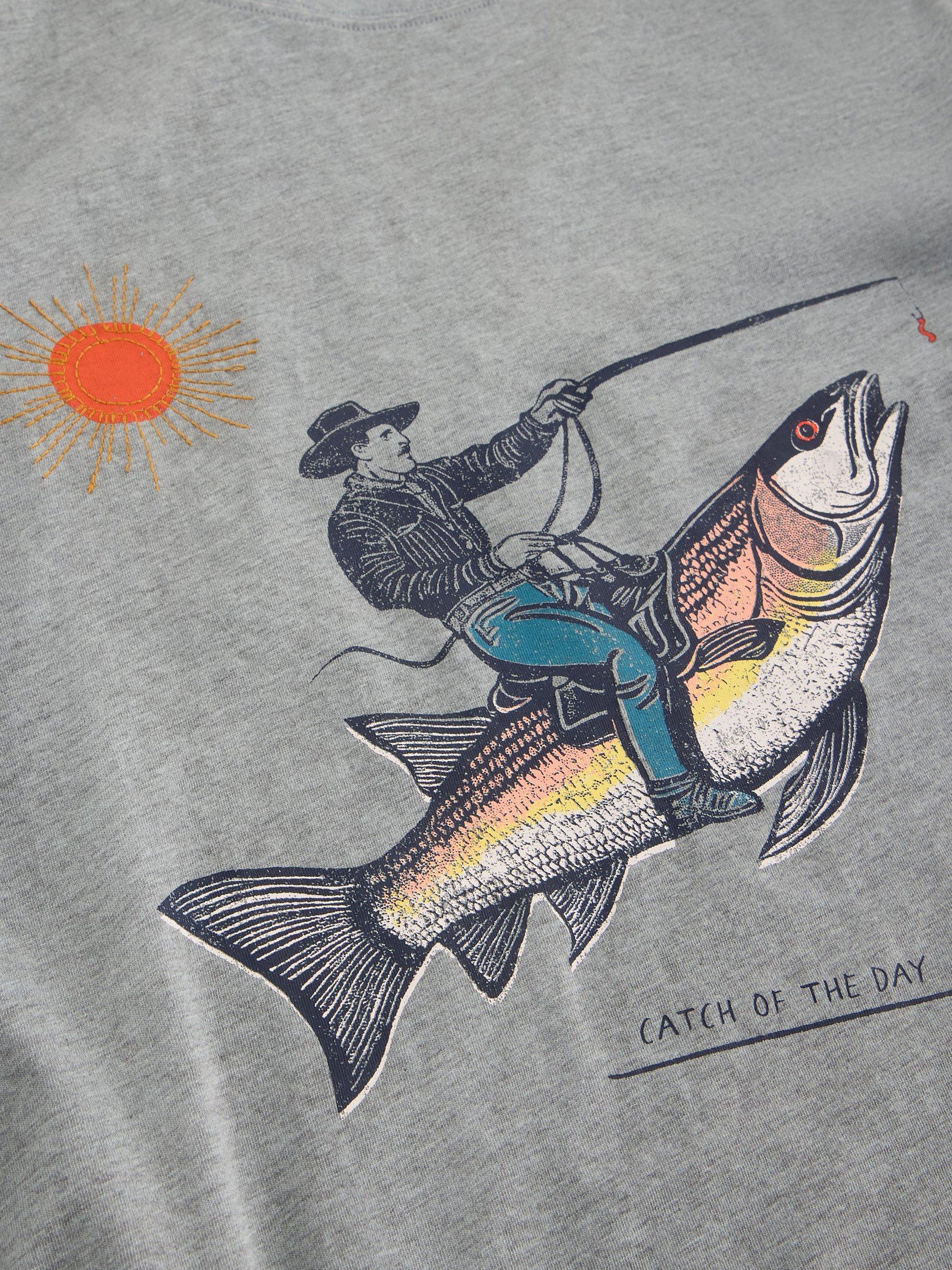 Product image 6 of 6, which shows White Stuff Abersoch Cotton Blend Regular Fit Short Sleeve Graphic T-Shirt, Blue Denim, XXS