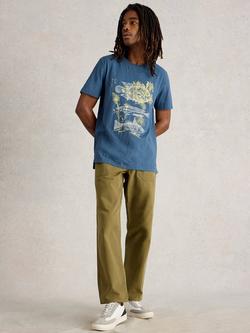 White Stuff Cotton Regular Fit Three Fish Graphic T-Shirt, Mid Blue, Mid Blue