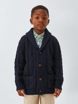John Lewis Heirloom Collection Kids' Shawl Neck Cable Knit Cardigan, Neat Navy