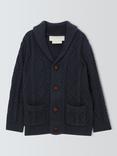 John Lewis Heirloom Collection Kids' Shawl Neck Cable Knit Cardigan, Neat Navy
