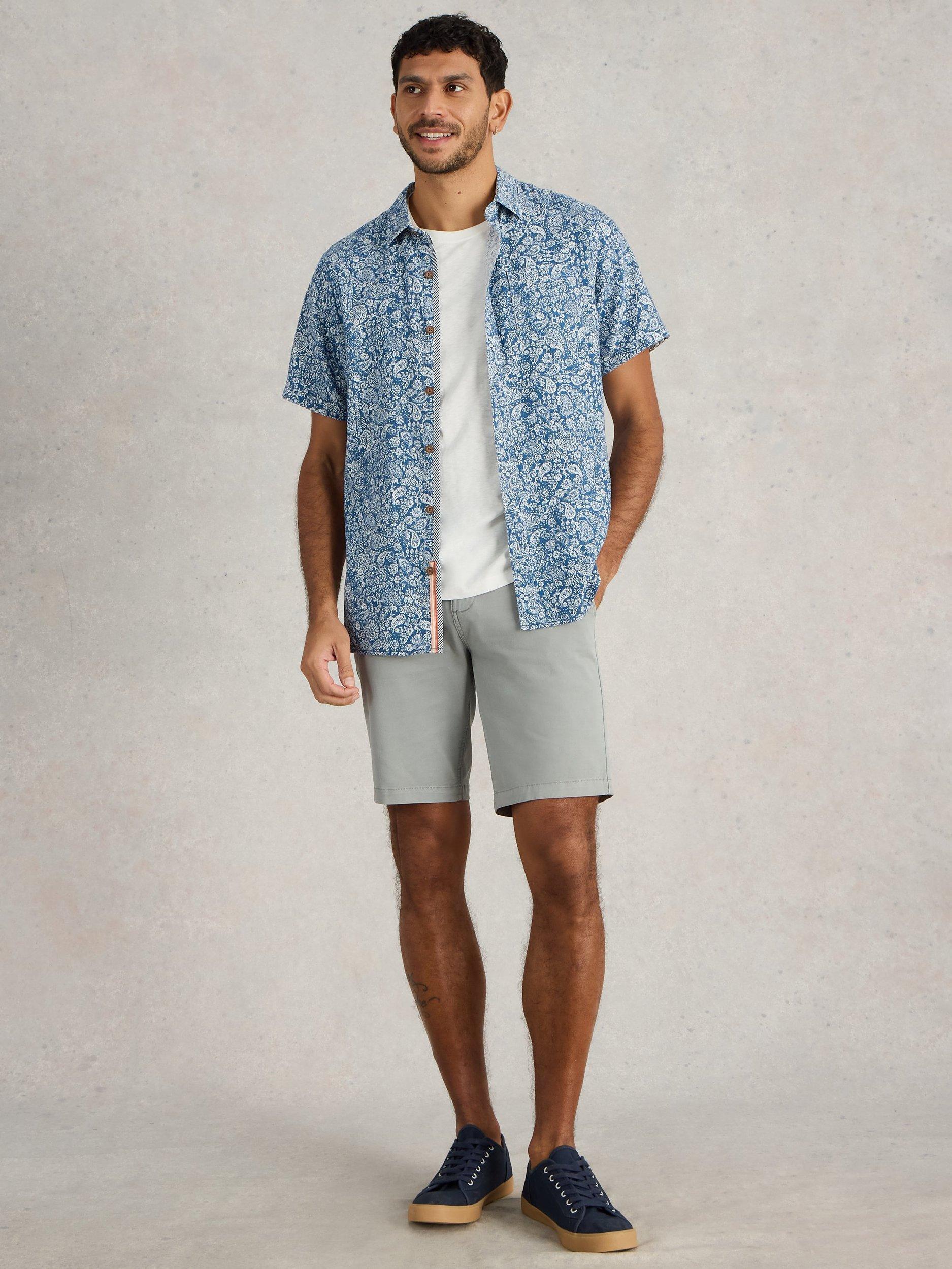 Product image 1 of 6, which shows White Stuff Finsbury Linen Blend Regular Fit Floral Print Shirt, Mid Blue, XXS