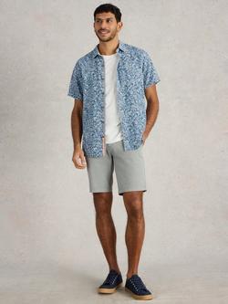 White Stuff Finsbury Linen Blend Regular Fit Floral Print Shirt, Mid Blue, Mid Blue