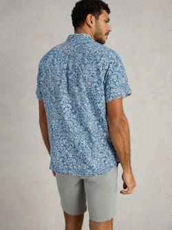 White Stuff Finsbury Linen Blend Regular Fit Floral Print Shirt, Mid Blue - view 2, Mid Blue