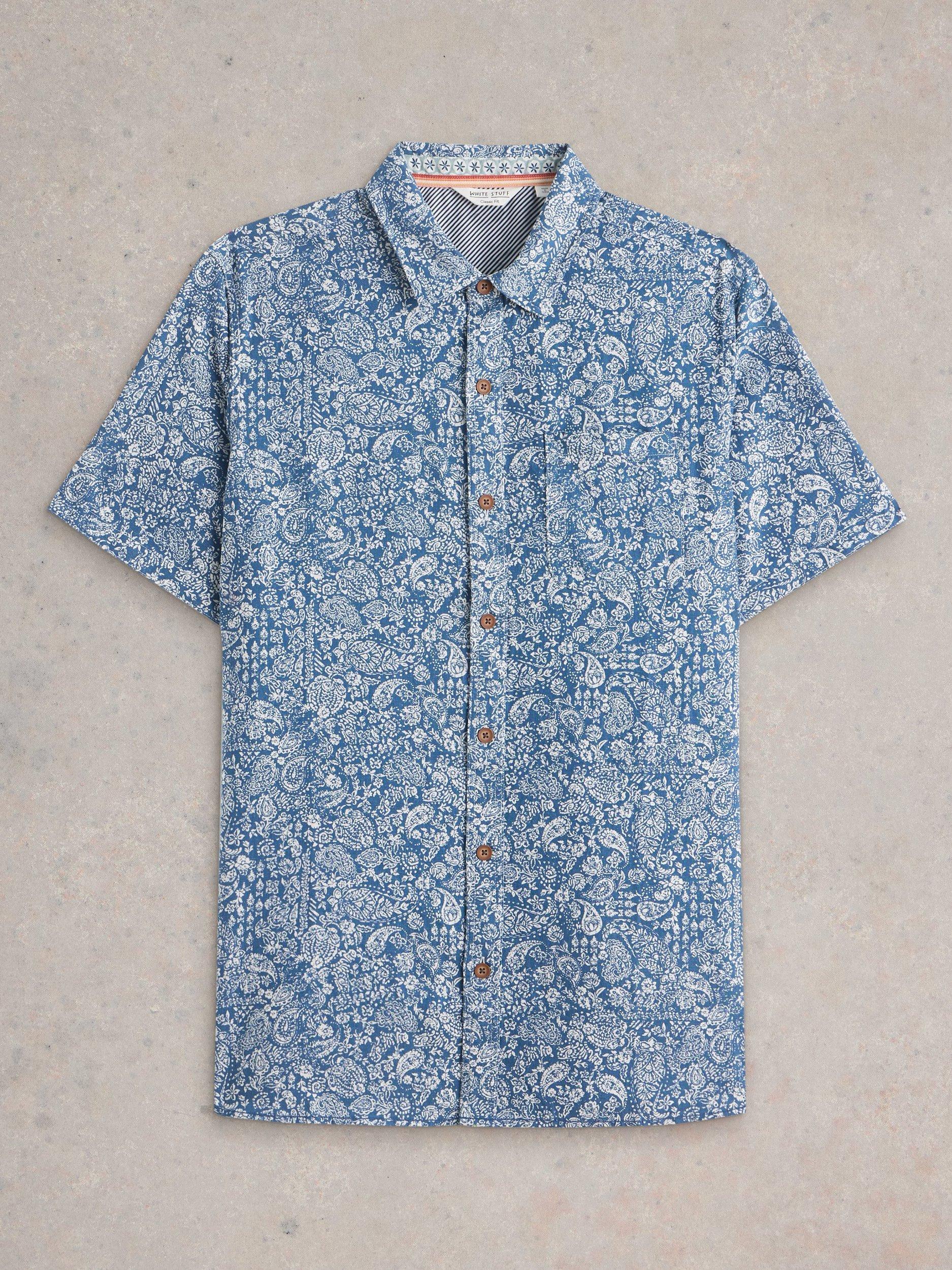 Product image 5 of 6, which shows White Stuff Finsbury Linen Blend Regular Fit Floral Print Shirt, Mid Blue, XXS
