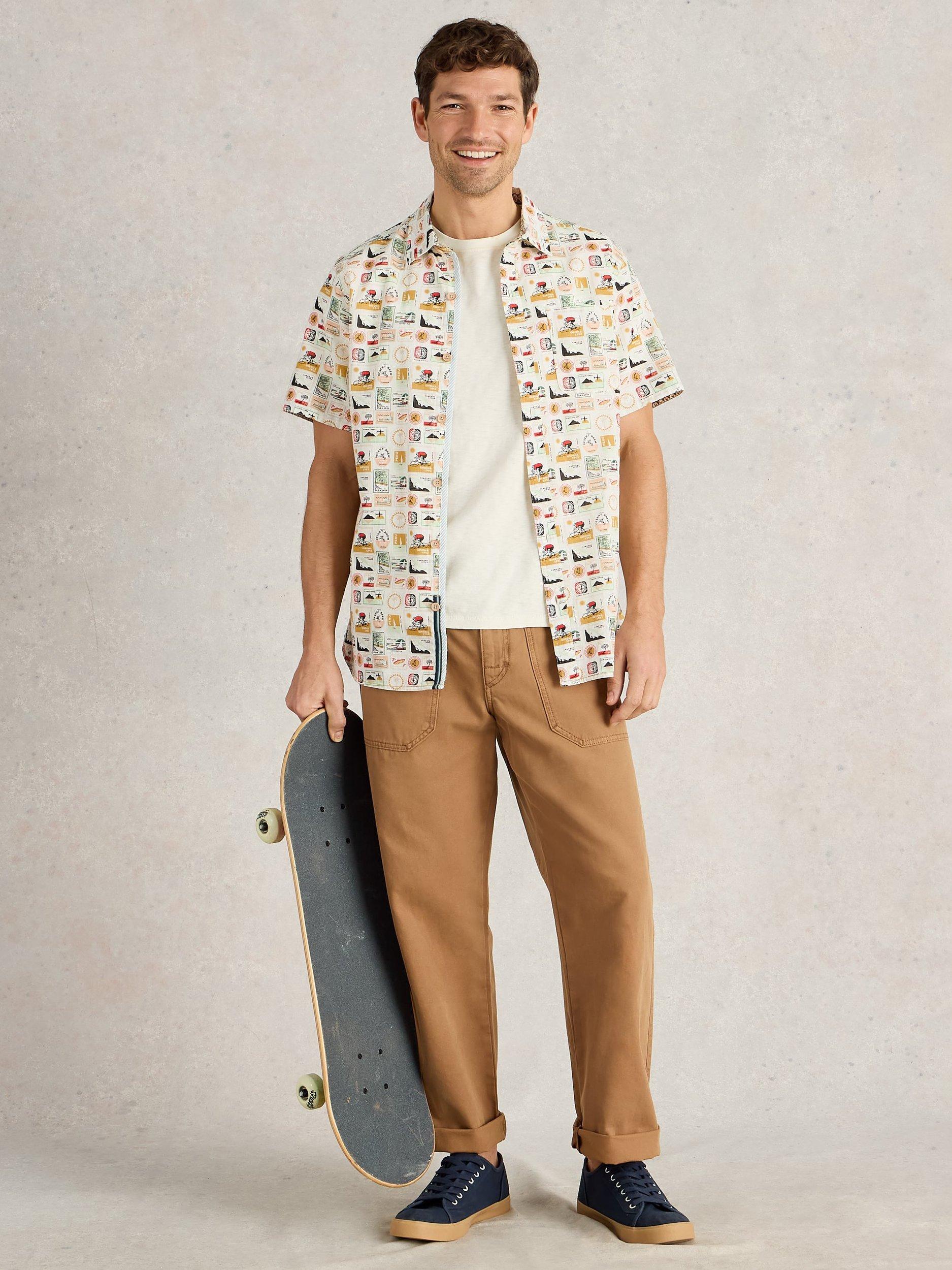Product image 1 of 6, which shows White Stuff Finsbury Cotton Regular Fit Graphic Shirt, Natural/Multi, XS