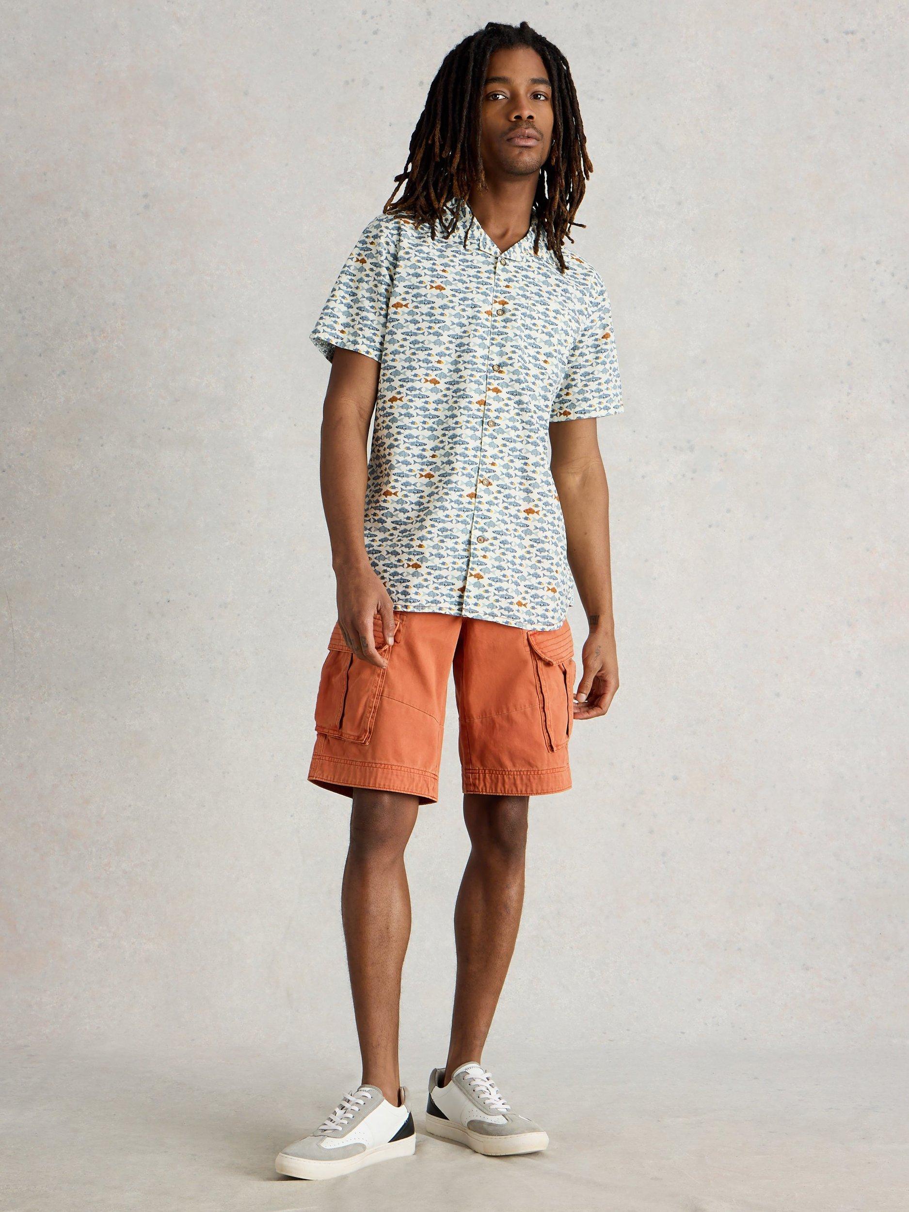 Product image 1 of 6, which shows White Stuff Hayle Organic Cotton Regular Fit Fish Print Shirt, White/Multi, XXS