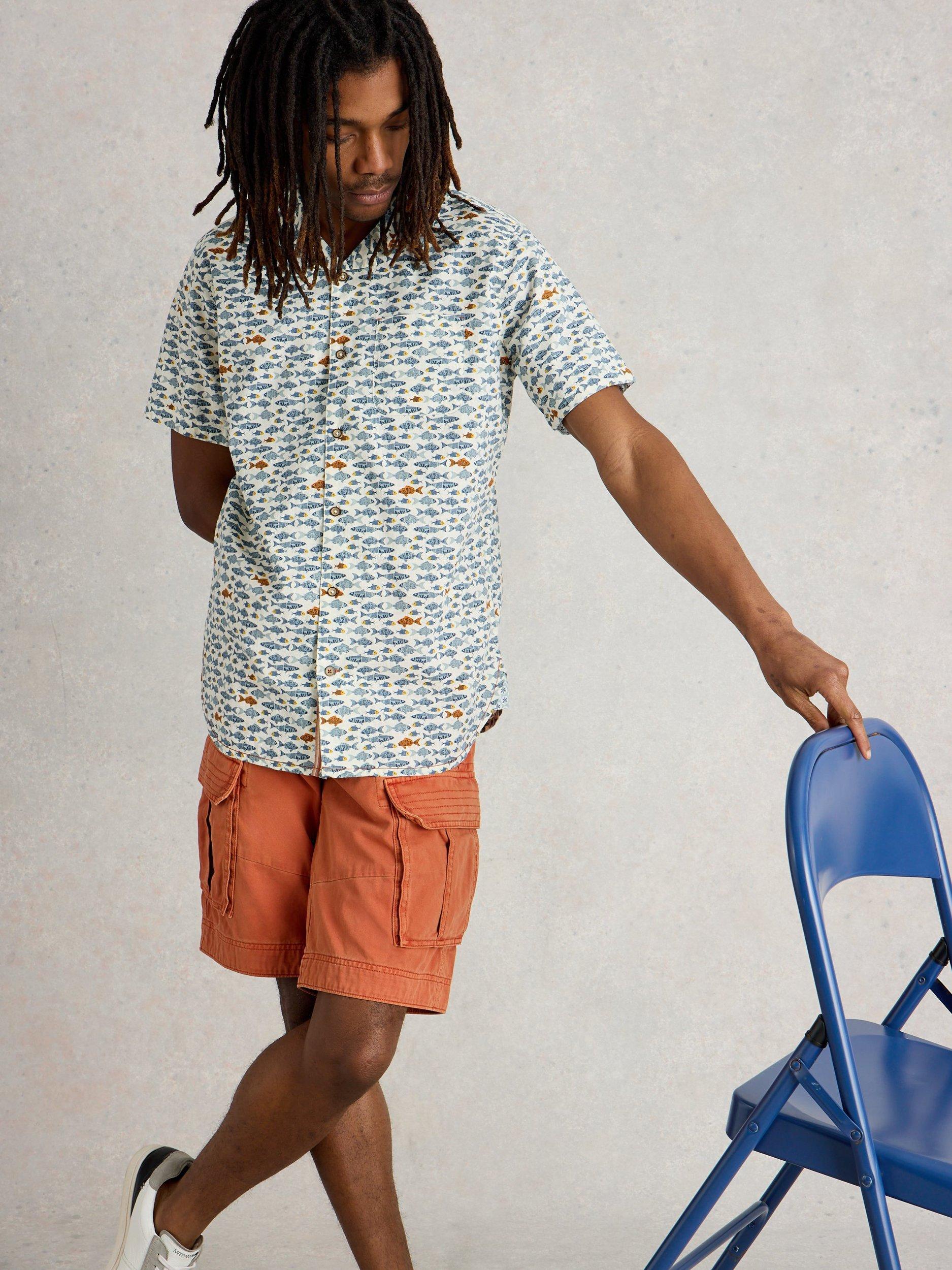 Product image 4 of 6, which shows White Stuff Hayle Organic Cotton Regular Fit Fish Print Shirt, White/Multi, XXS