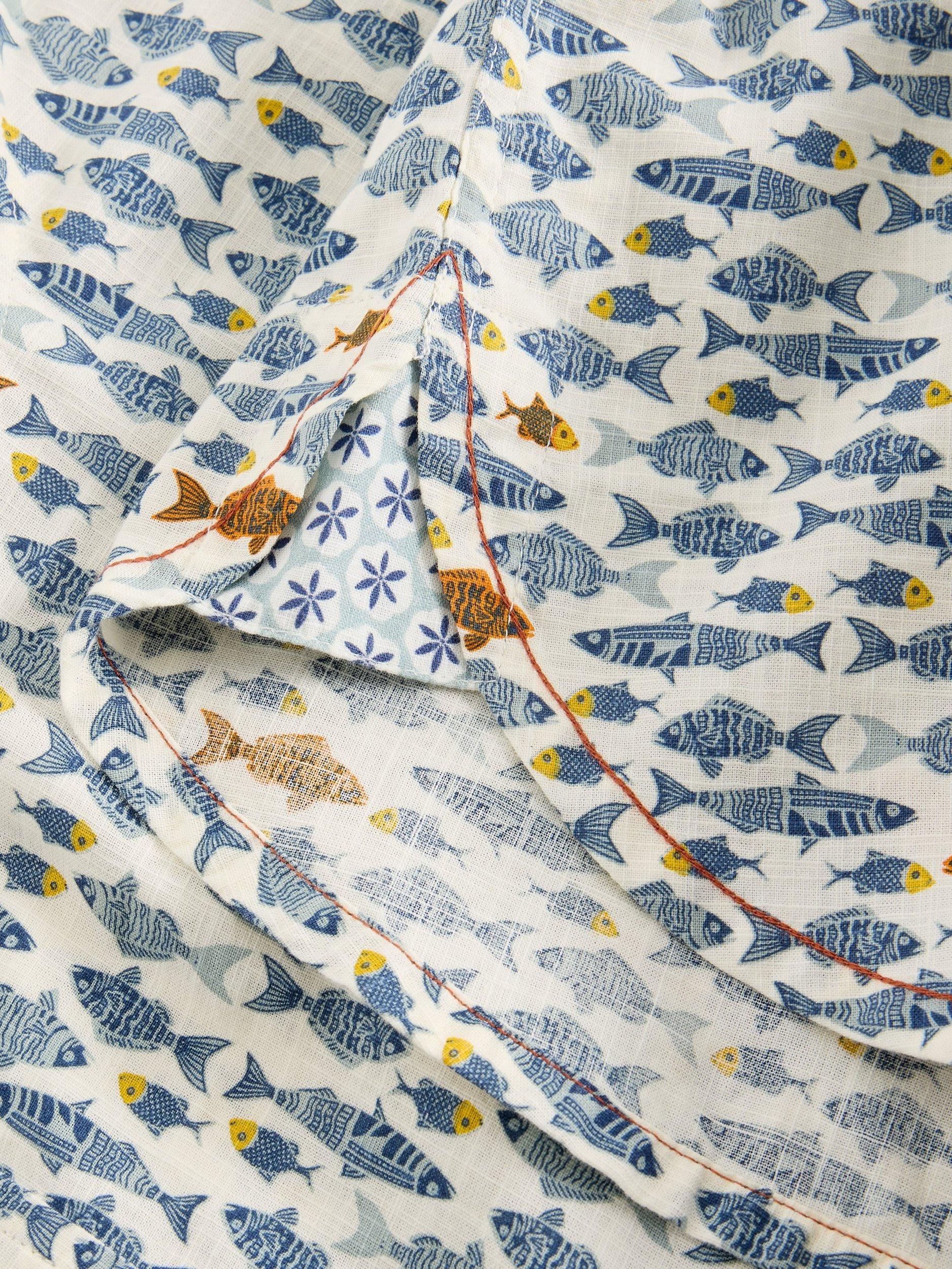 Product image 6 of 6, which shows White Stuff Hayle Organic Cotton Regular Fit Fish Print Shirt, White/Multi, XXS