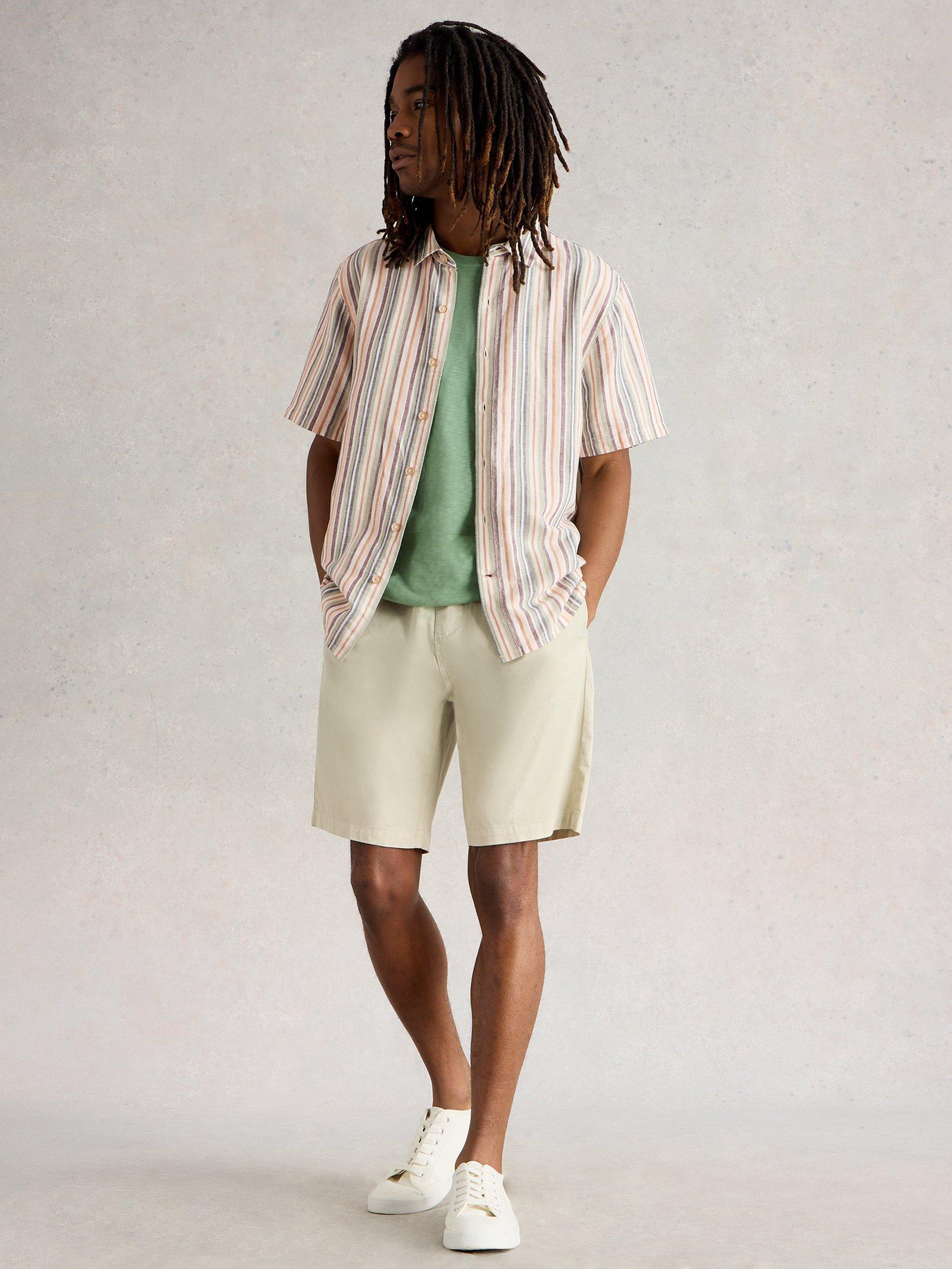 Product image 1 of 6, which shows White Stuff Keswick Linen Blend Regular Fit Stripe Shirt, Green/Multi, XS